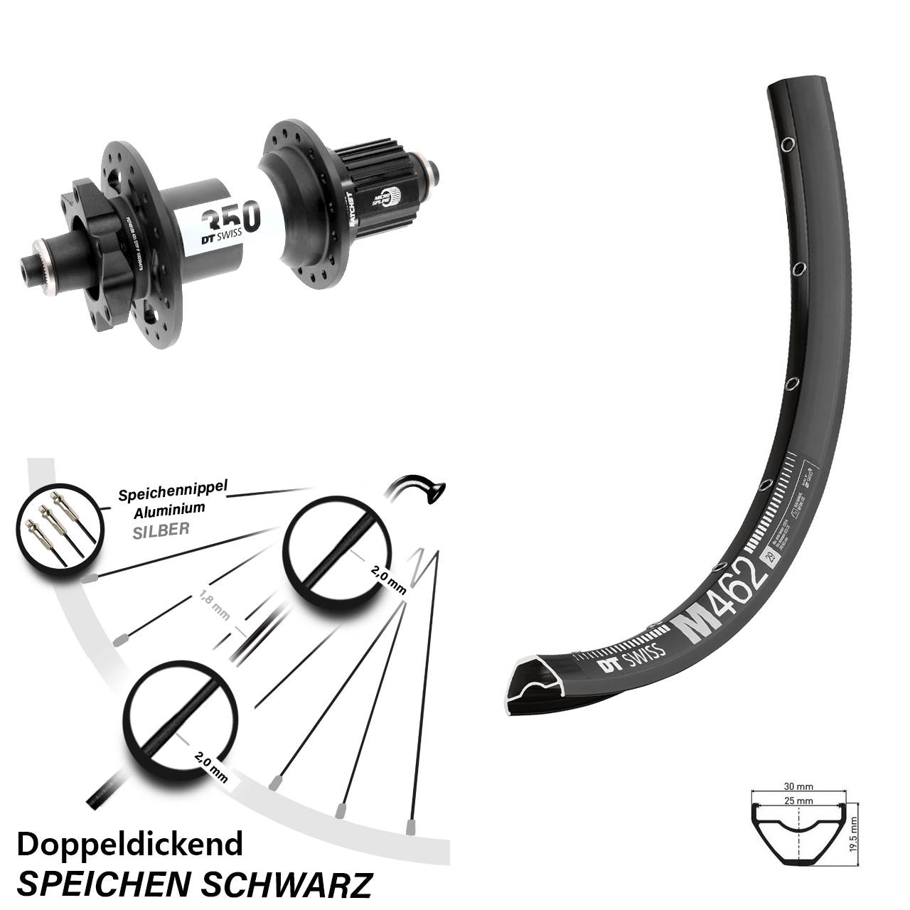 Boost Hinterrad 6-Loch QR 27,5 Zoll DT Swiss M 462 350 Shimano Micro Spline