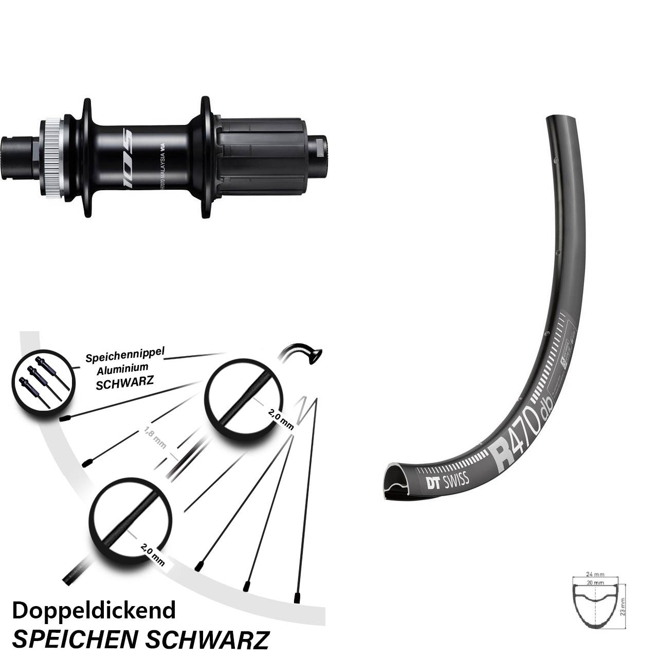 Disc Hinterrad 28 Zoll DT Swiss R470 Shimano 105 8-12 fach 12x142