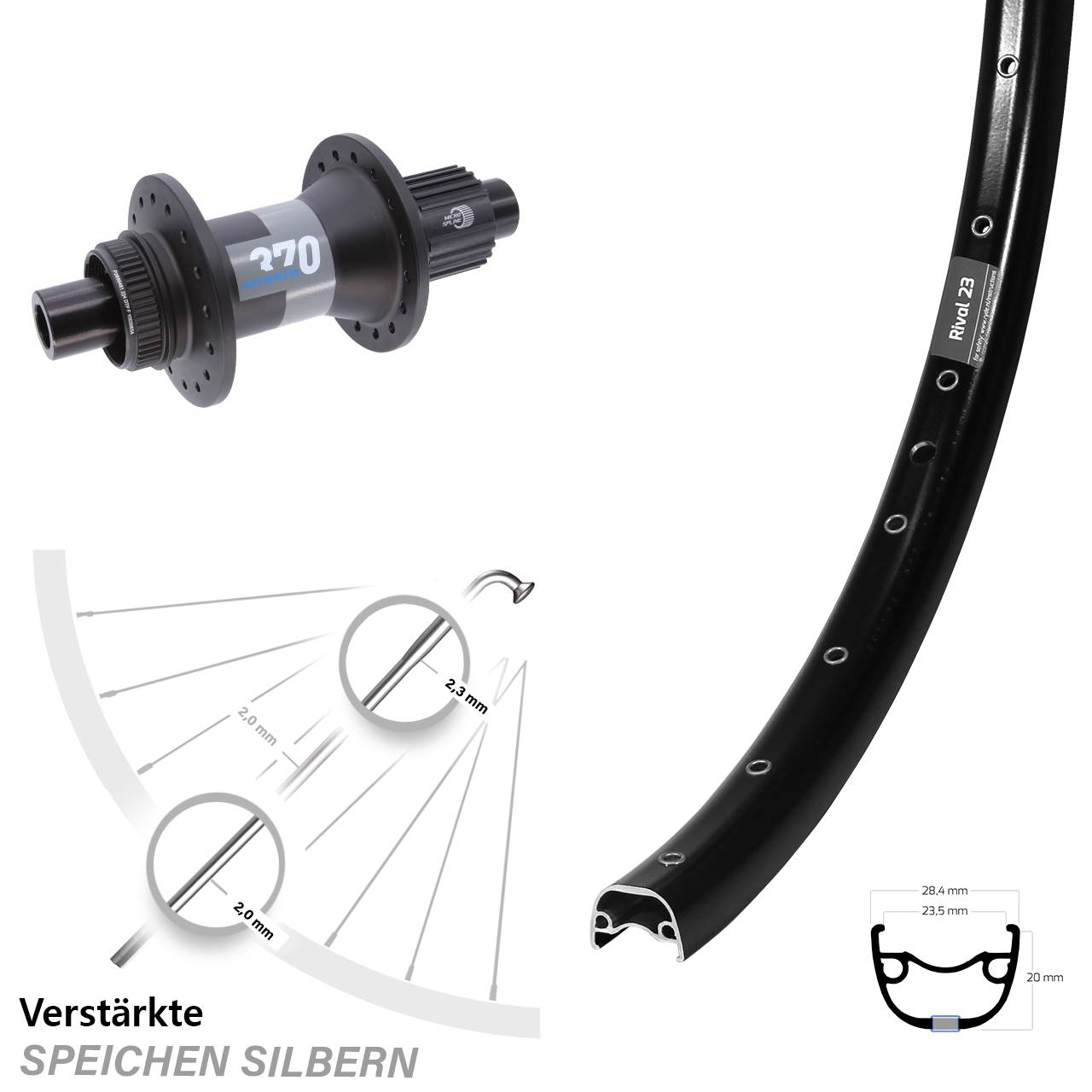 Centerlock Hinterrad 12x148 27,5 Zoll Ryde Rival 23 DT Swiss 370 Hybrid Micro Spline
