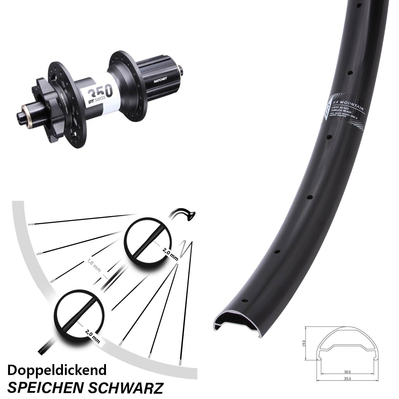 Disc Hinterrad 29 Zoll KX Mountain TR DT Swiss 350 8-11 fach HG QR Boost