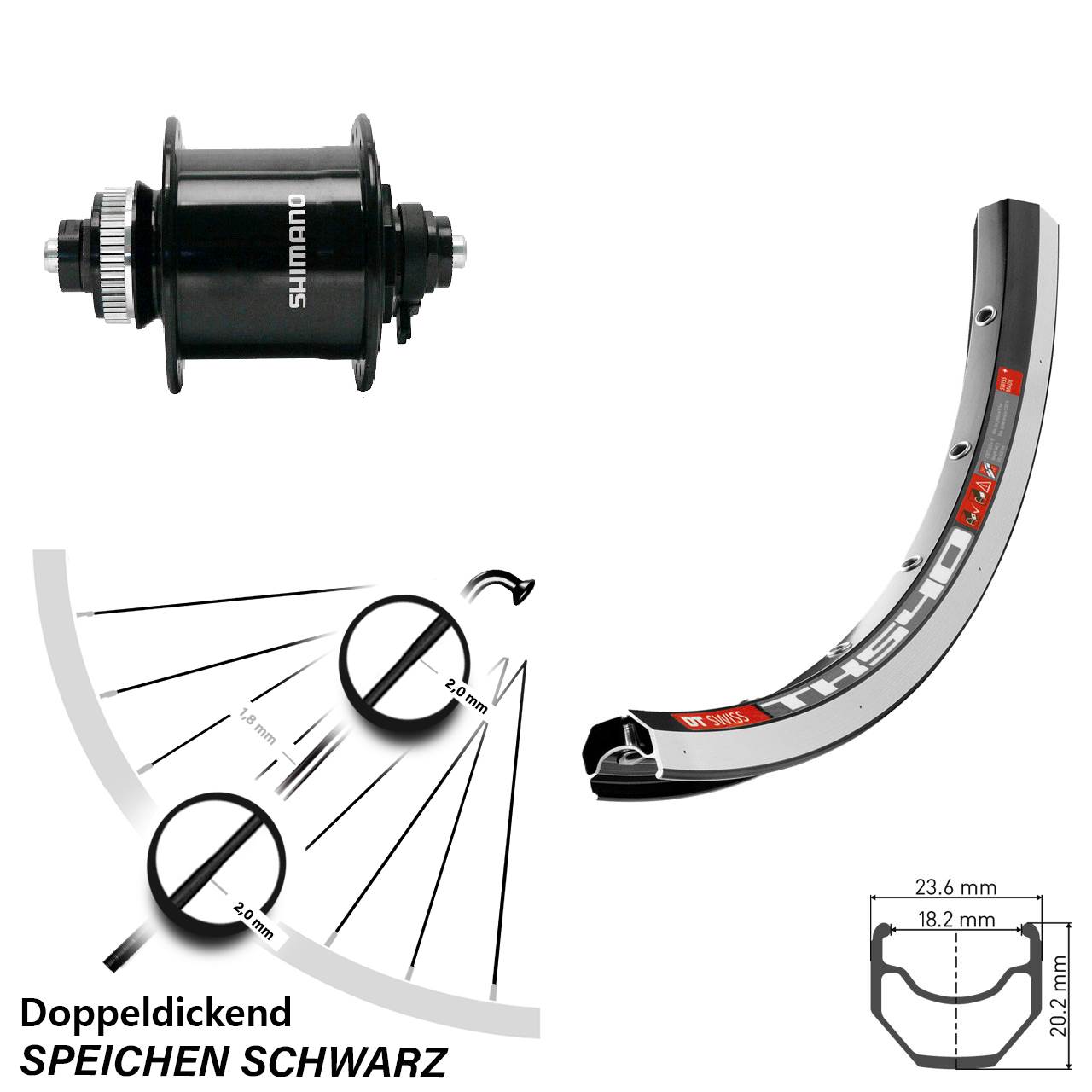 Shimano DH-UR700 DT Swiss TK540 28 Zoll Vorderrad