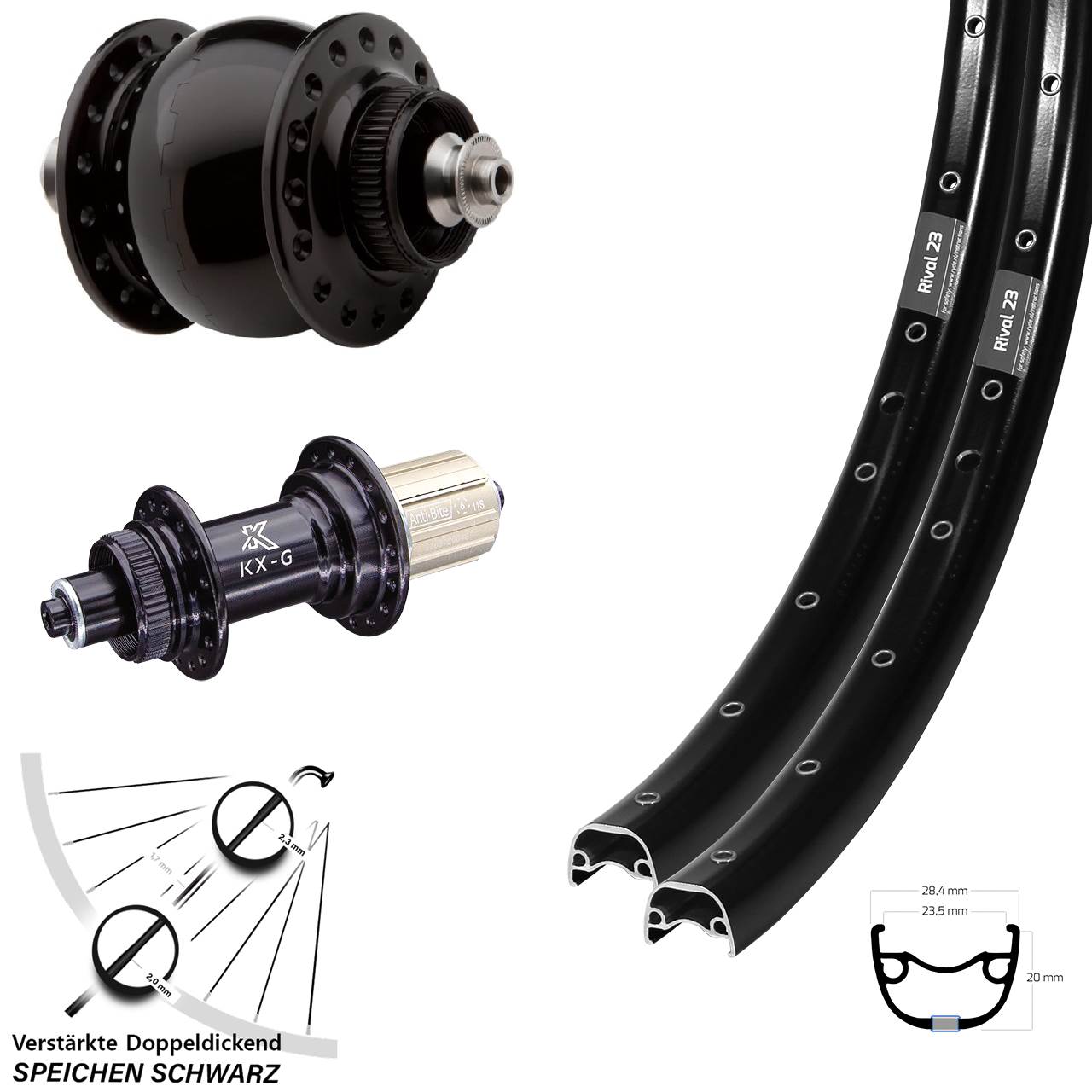 Ryde Rival 23 KX-G SON delux 27,5 Zoll Disc Laufrad-Satz für Schnellspanner 8-12 fach