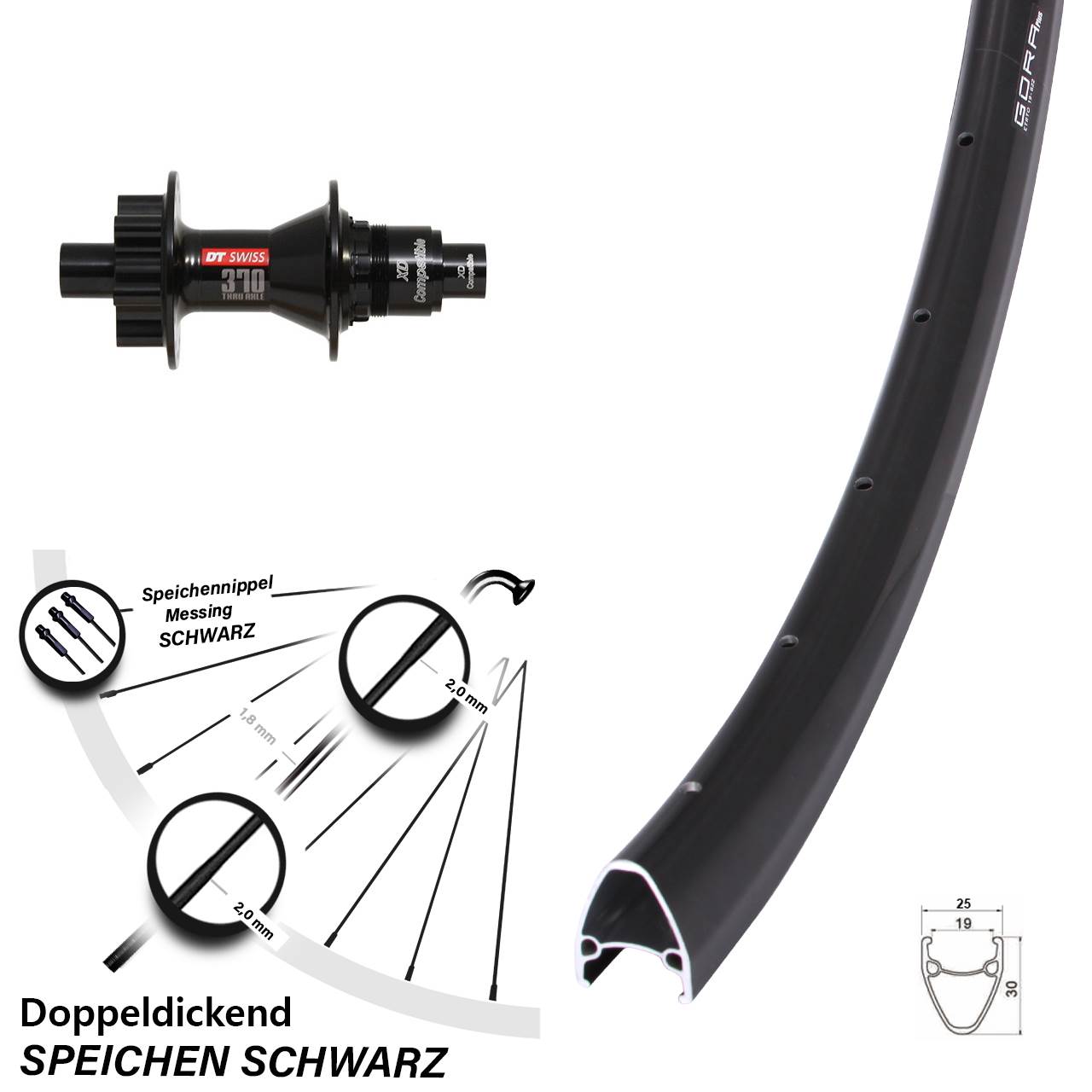 6-Loch Hinterrad 12x142 28 Zoll Gora Plus DT Swiss 370 SRAM XD