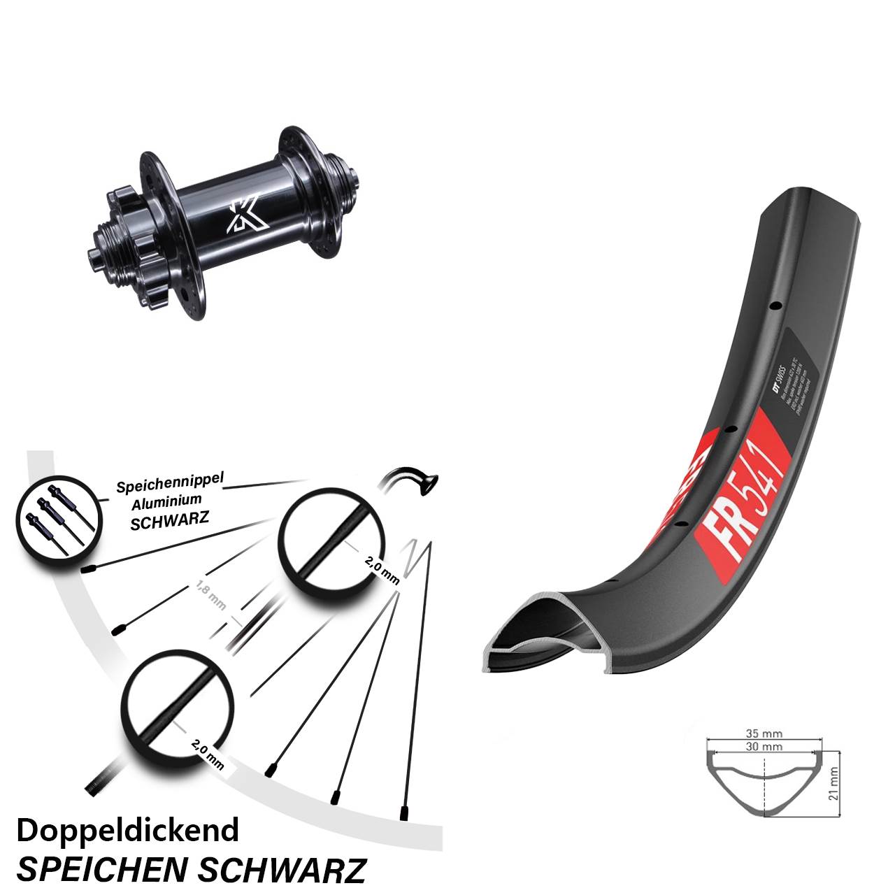 Disc Vorderrad QR 27,5 Zoll DT Swiss FR541 KX-M