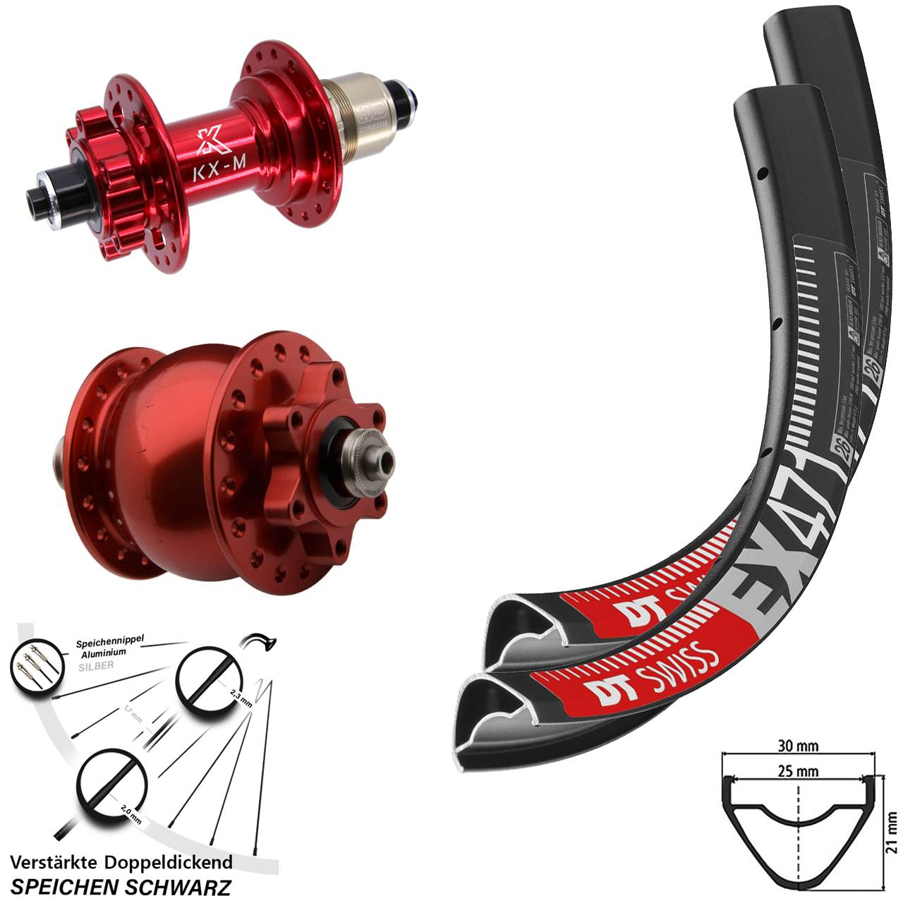 DT Swiss EX 471 KX-M rot SON 28 650B Disc Laufrad-Satz für Schnellspanner SRAM XD