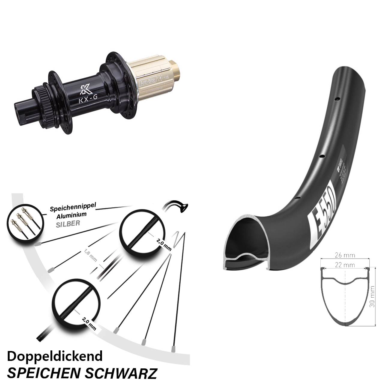 Hinterrad Centerlock 28 Zoll DT Swiss E550 KX-G 8-12 fach HG 12x142