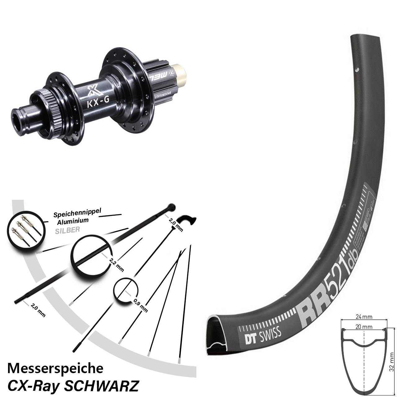 28 Zoll Hinterrad DT Swiss RR 521 CX-Ray Messerspeiche KX-G N3W Campagnolo Centerlock