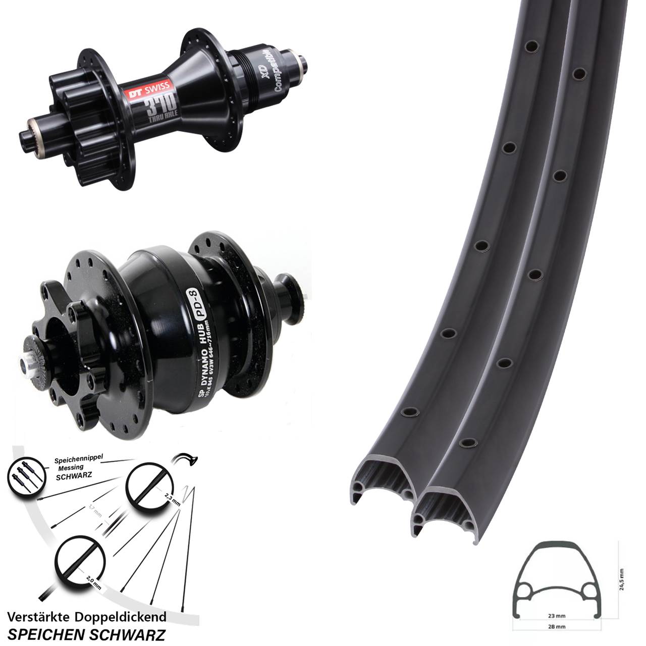 Disc Laufradsatz 29 Zoll Ambrosio Sport DT Swiss 370 Shutter PD-8 XD für Schnellspanner