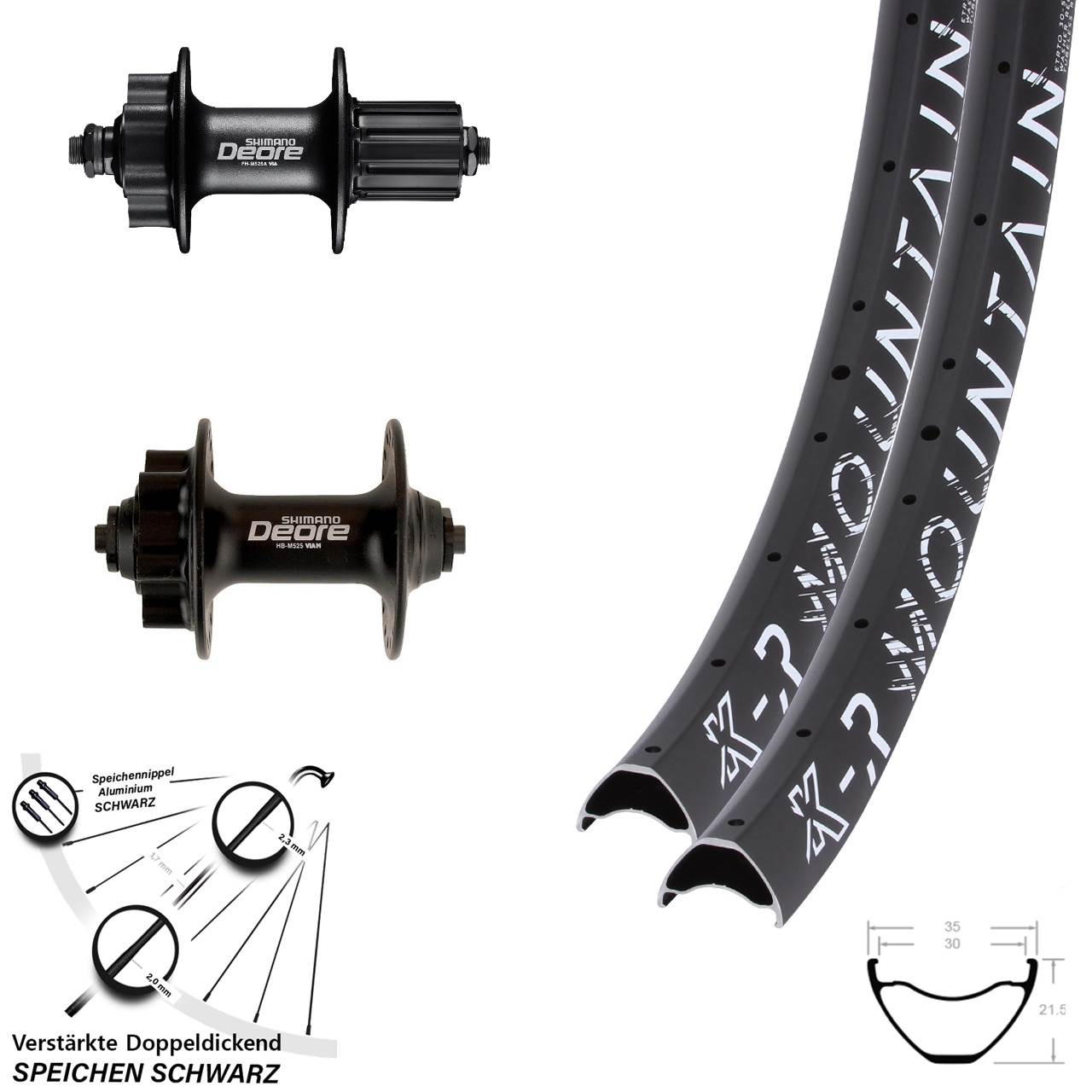 27,5/29 Zoll KX-R Mountain Shimano Deore HB-M525 FH-M525 Disc Laufradsatz QR 8-11 fach