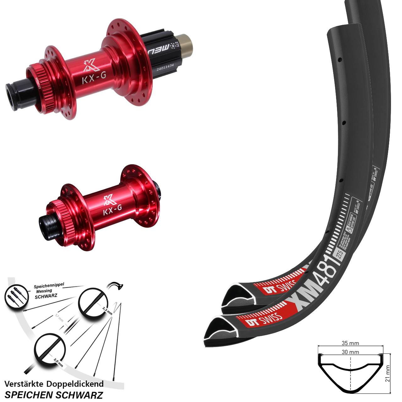 Centerlock Laufradsatz 27,5 Zoll DT Swiss XM481 KX-G rot Campagnolo N3W 12x100/142