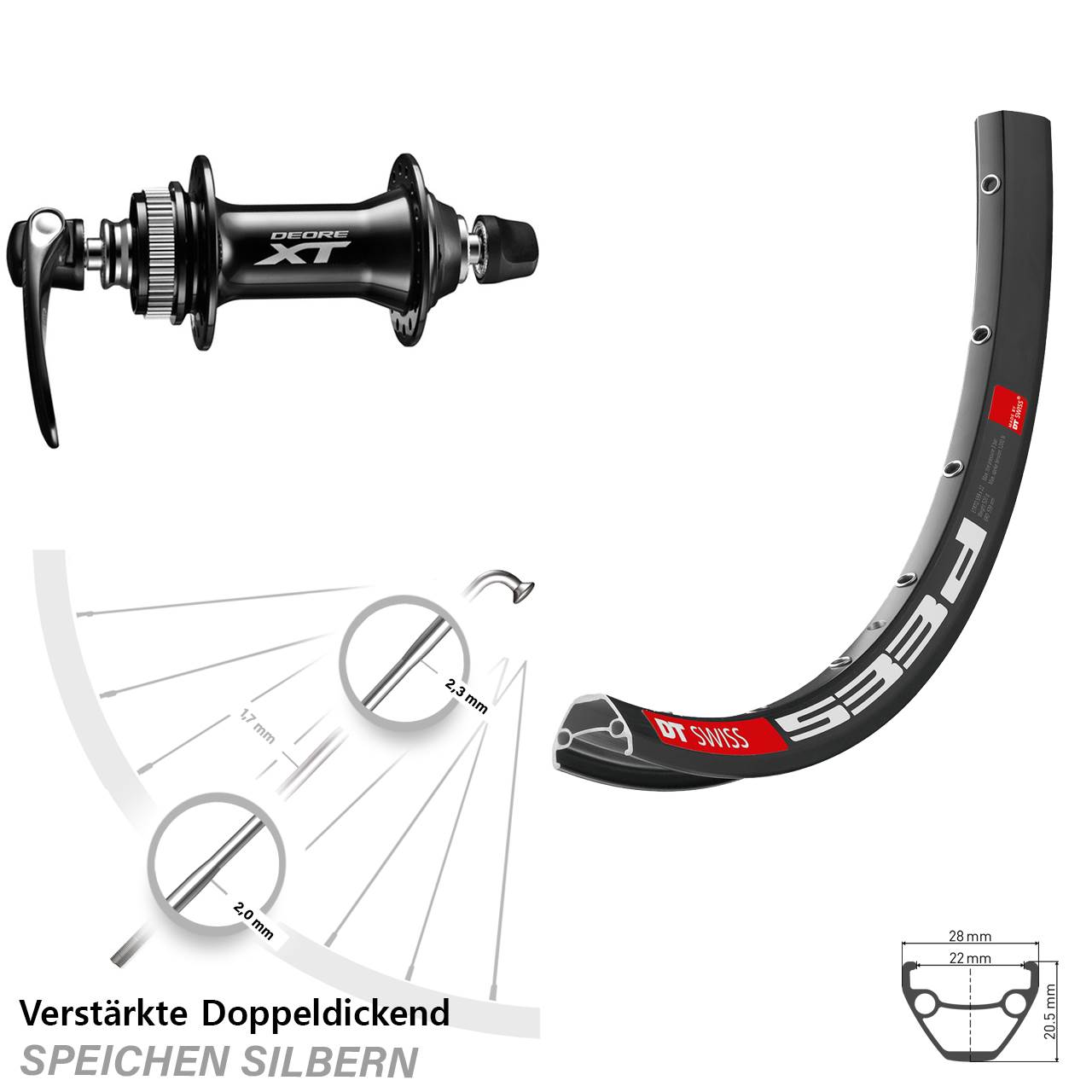 Disc Laufrad 29 Zoll DT Swiss 533d Shimano Deore XT HB-M8000 QR