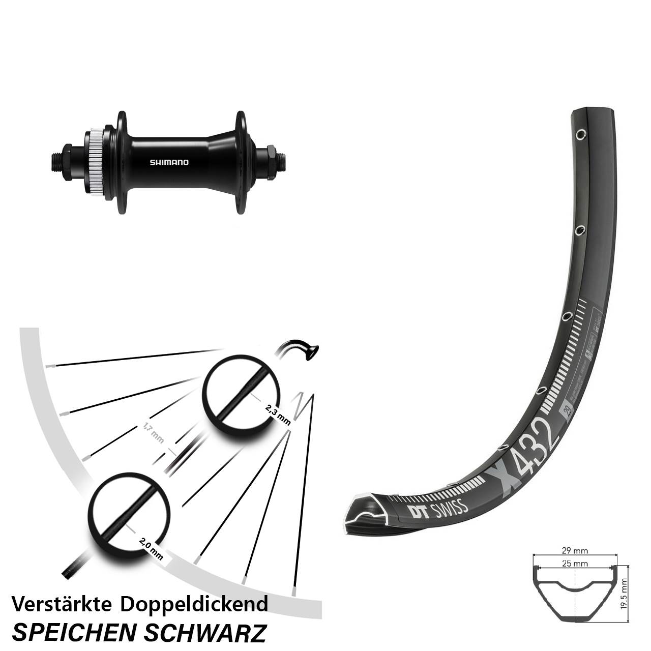 DT Swiss X 432 Shimano HB-QC400 29 Zoll Disc Laufrad für Schnellspanner