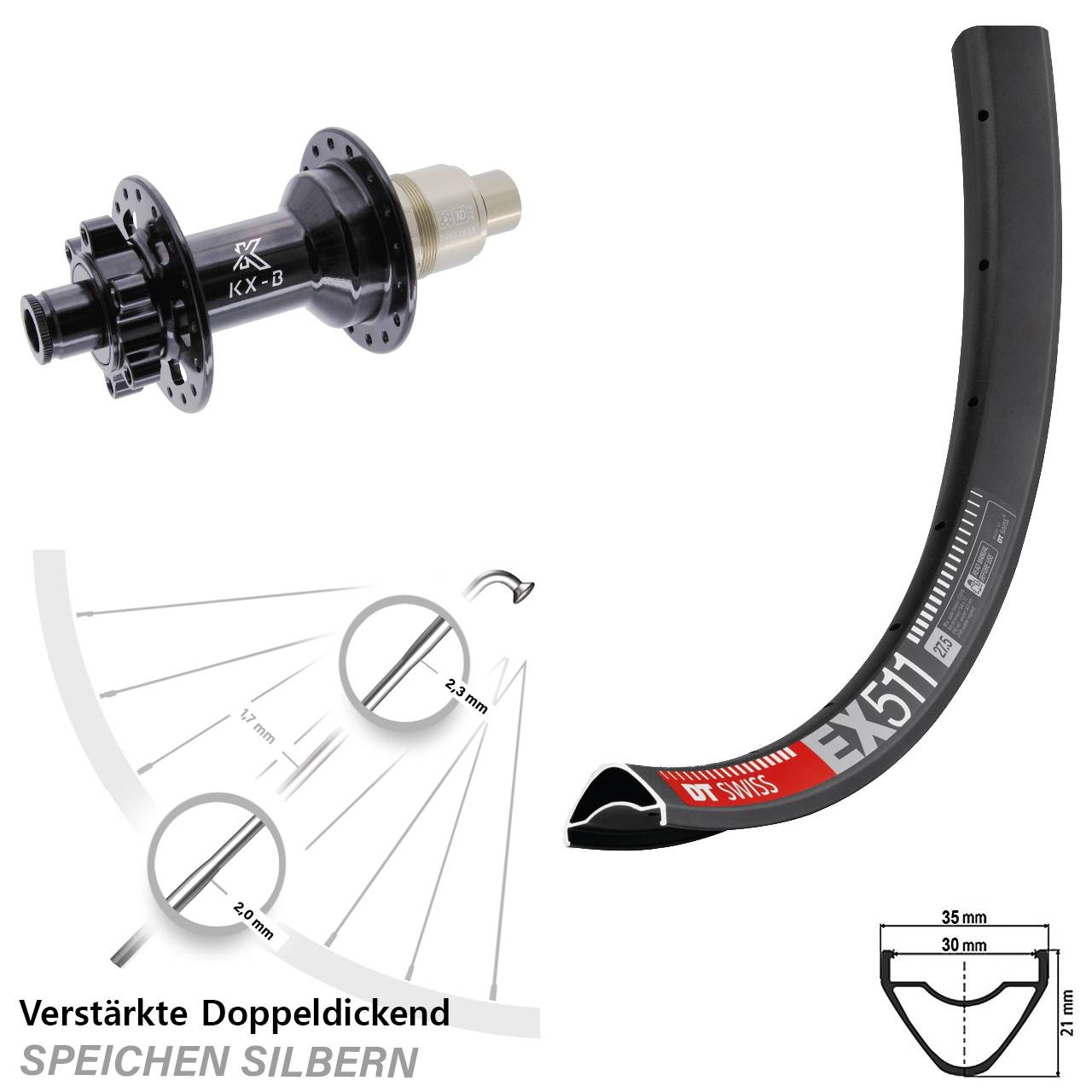 29 Zoll DT Swiss EX511 KX-B Boost Disc Hinterrad 12x148 XD