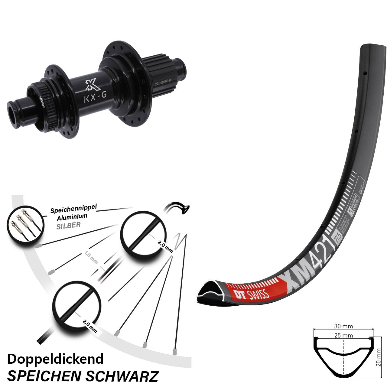 DT Swiss XM421 KX-GS Heavy Duty 29 Zoll Centerlock Hinterrad 12x142 Shimano Micro Spline