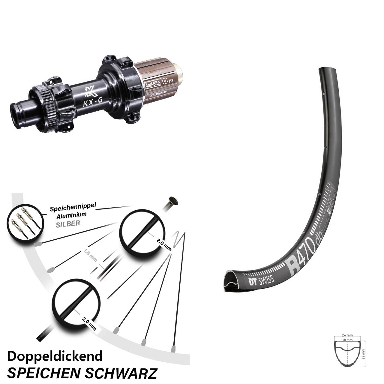 DT Swiss R 470 Disc Road Hinterrad Straightpull 28 Zoll Centerlock 12x142 mm Steckachse
