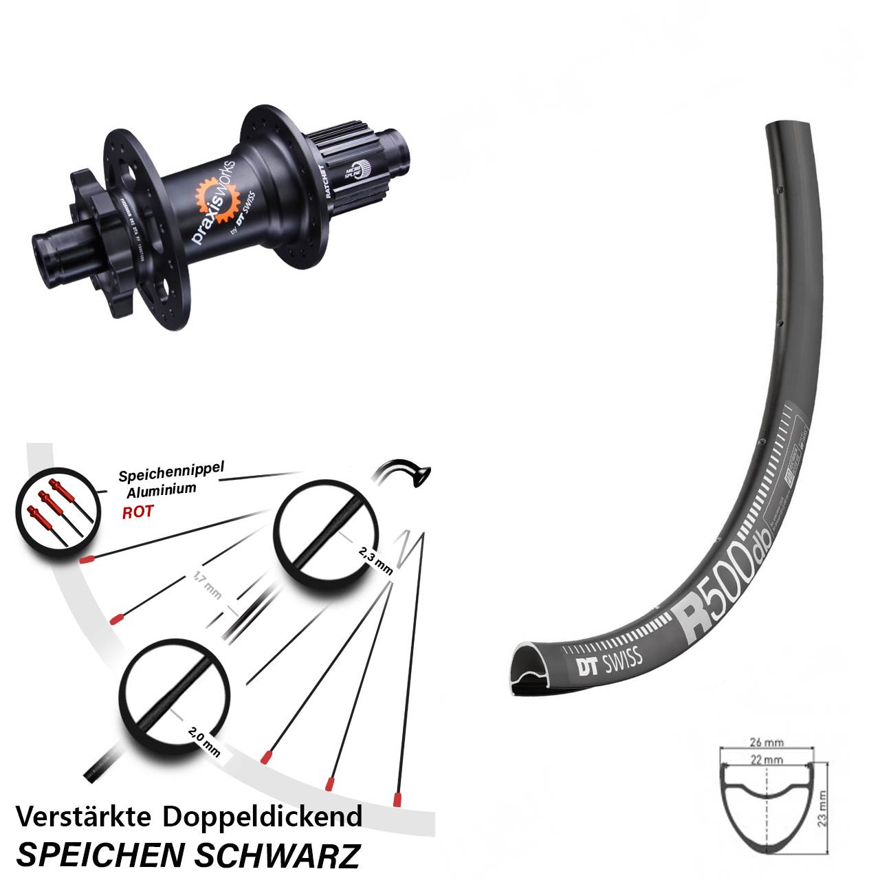 Hinterrad 6-Loch 28 Zoll DT Swiss R500 350 Shimano Micro Spline 12x142