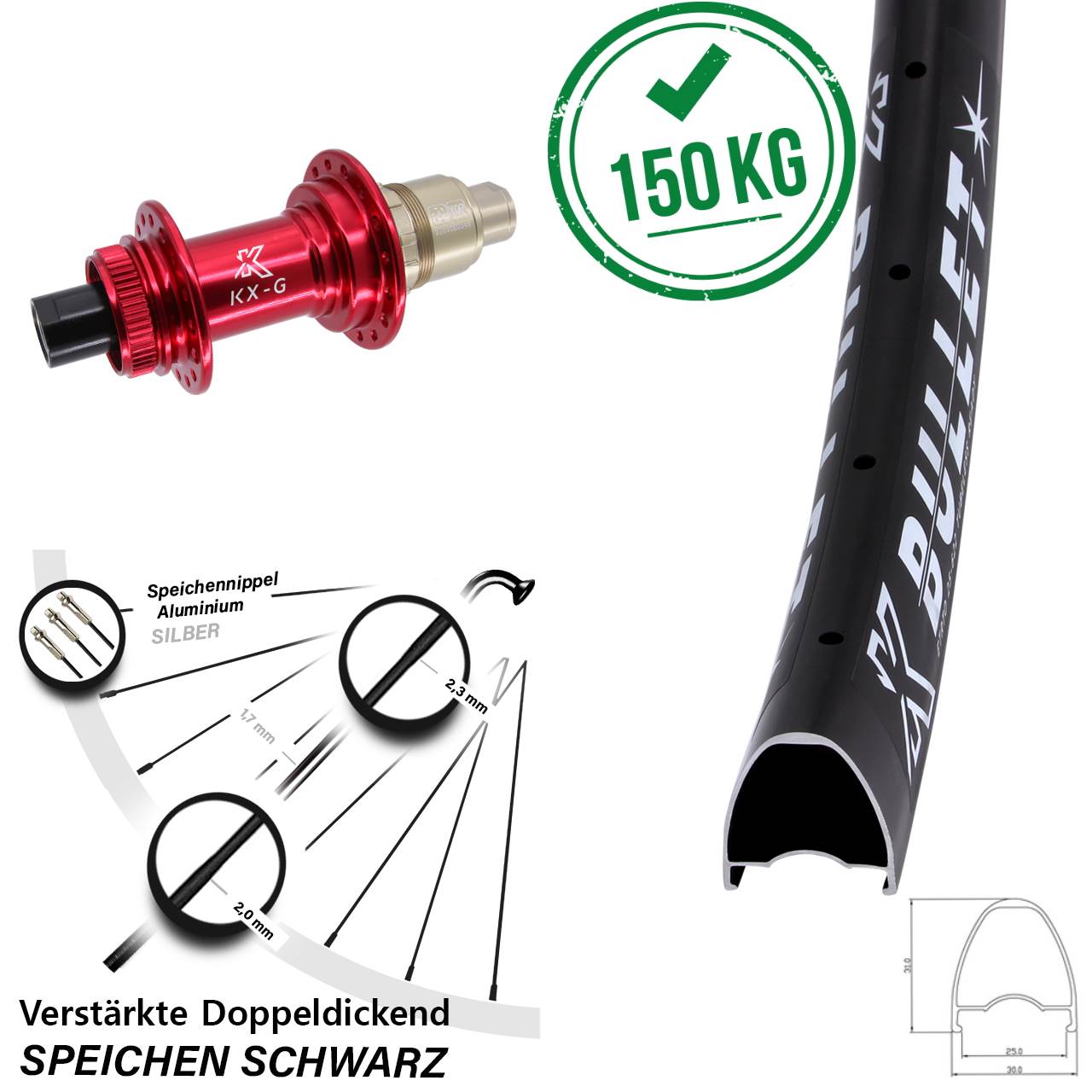 Disc Hinterrad 12x142 28-29 Zoll KX-G Bullet rot XDR