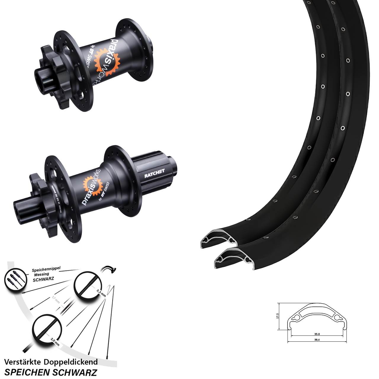 29 Zoll Ryde Disc 35 DT Swiss 350 Disc Laufradsatz 15x100 12x142 8-11 fach HG