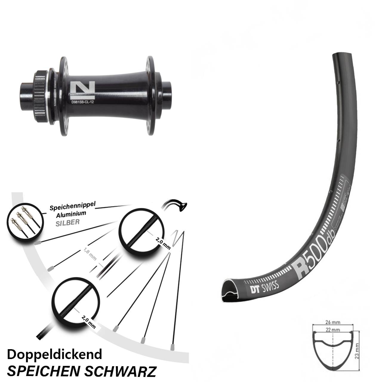 Vorderrad Centerlock 12x100 28-29 Zoll DT Swiss R500 Novatec D981