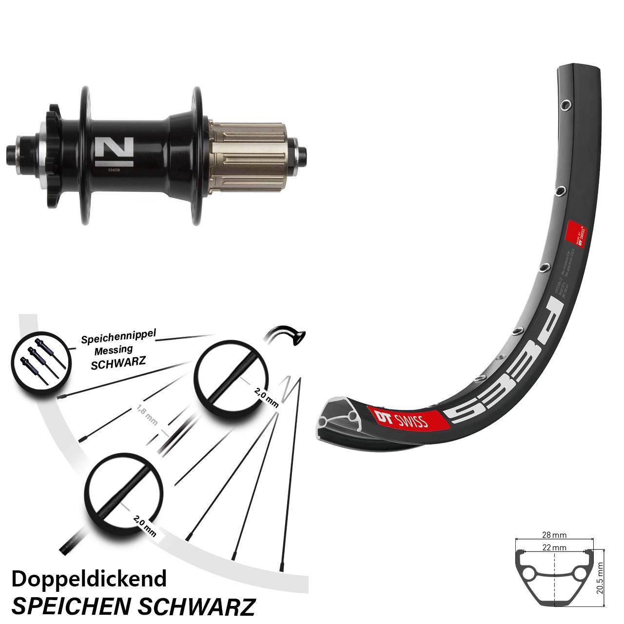 Laufrad 26 Zoll DT Swiss 533D Disc Novatec D042SB 8-11 fach HG schwarz