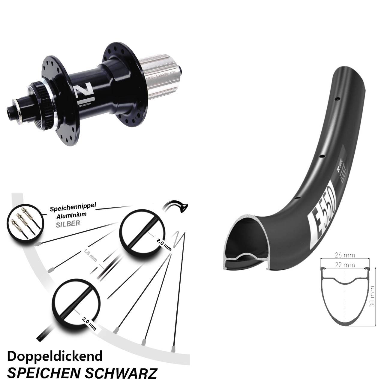 28 Zoll Hinterrad QR DT Swiss E550 Novatec D042 8-11 fach Centerlock