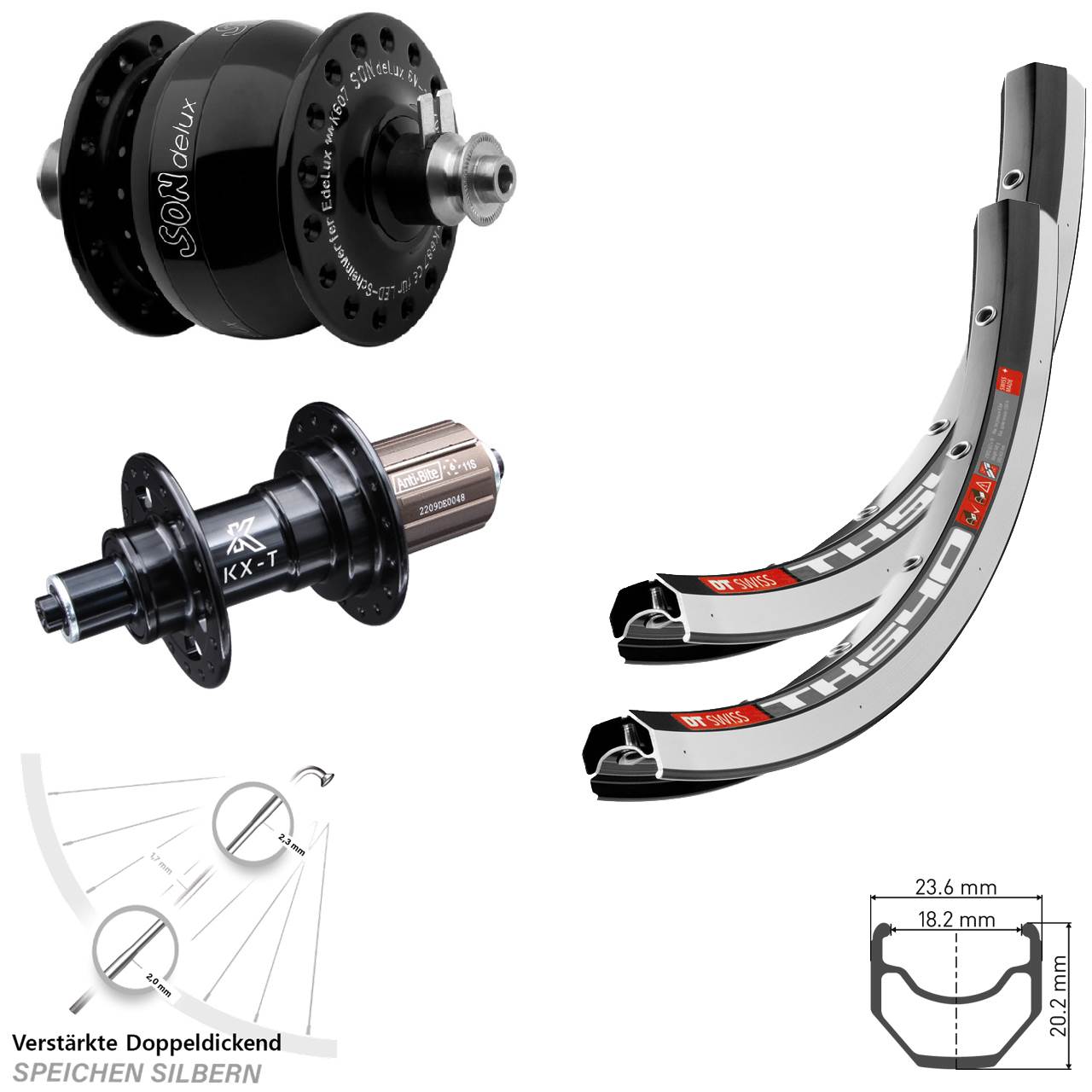 28 Zoll Laufradsatz DT Swiss TK 540 KX-T SONdelux 8-11 fach für Schnellspanner