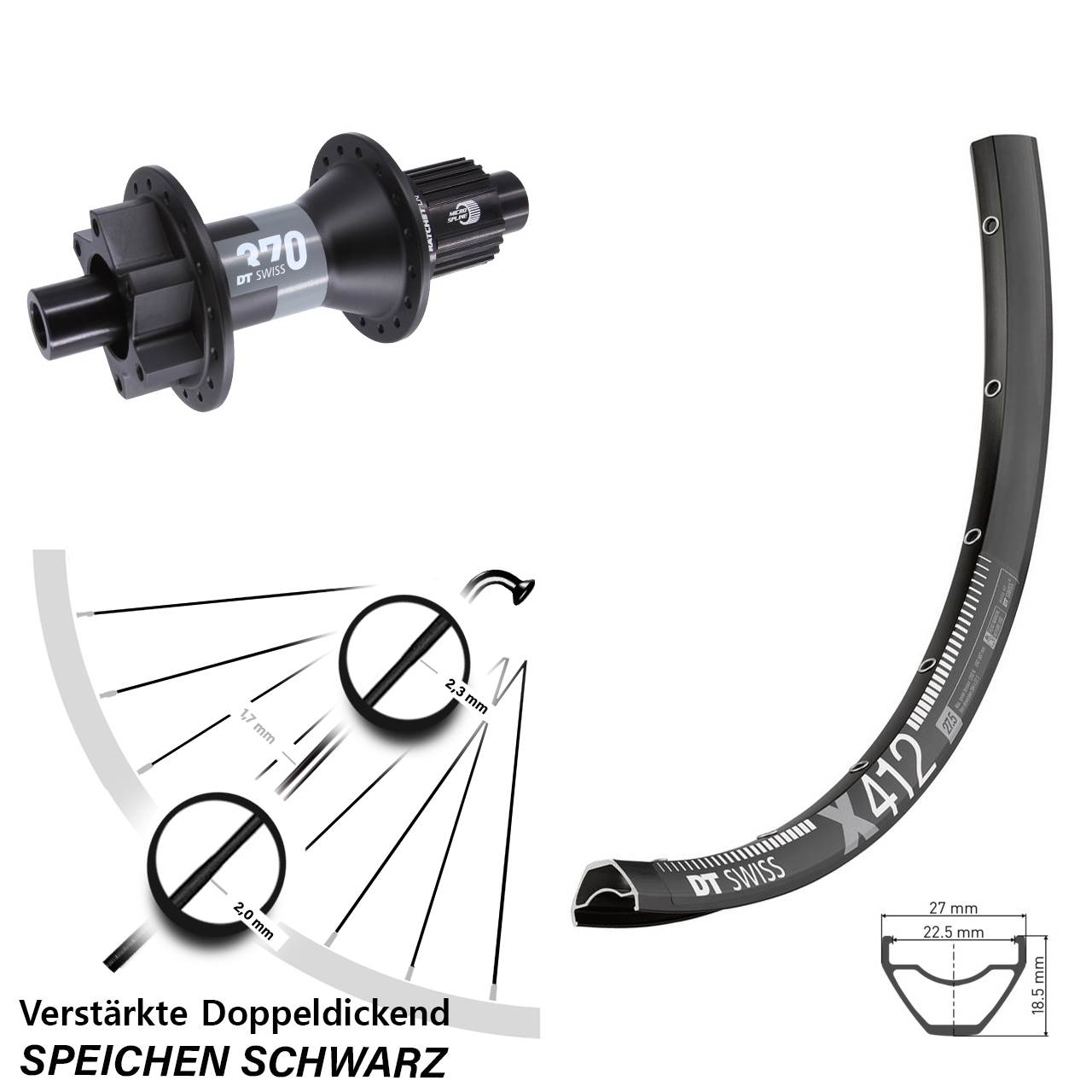 29 Zoll DT Swiss X412-370 Hinterrad 6-Loch 12x148 Boost Shimano Micro Spline