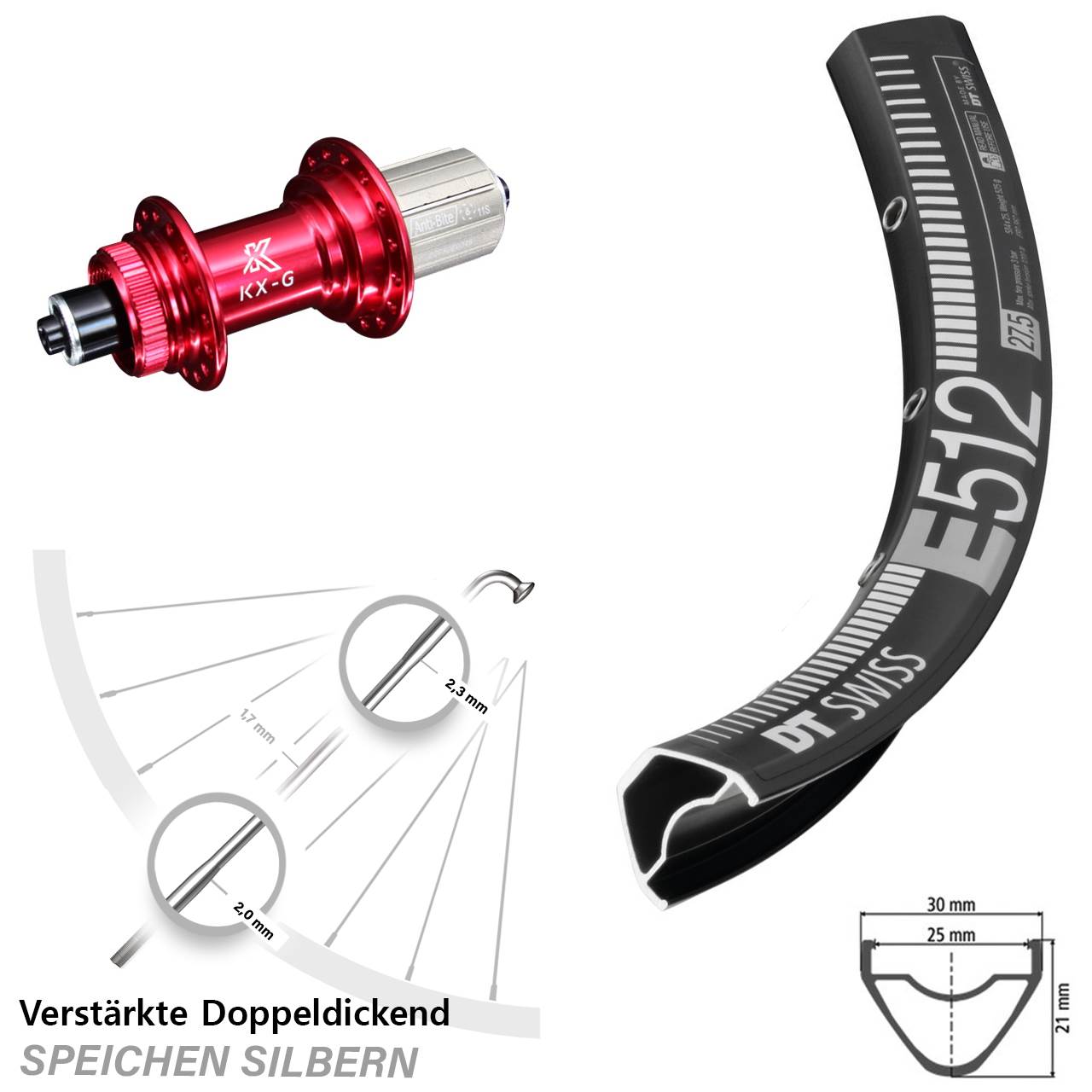 Disc Hinterrad QR 29 Zoll DT Swiss E 512 KX-G rot 8-12 fach