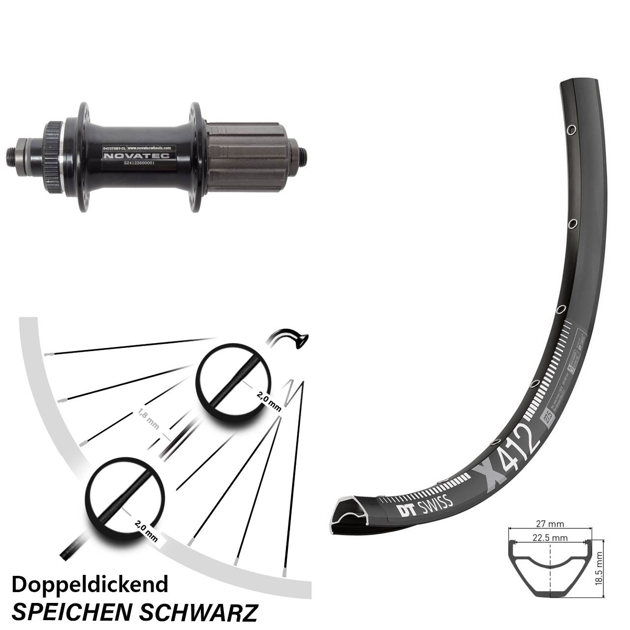 Centerlock Hinterrad 28-29 Zoll DT Swiss X 412 Novatec D472 8-12 fach QR