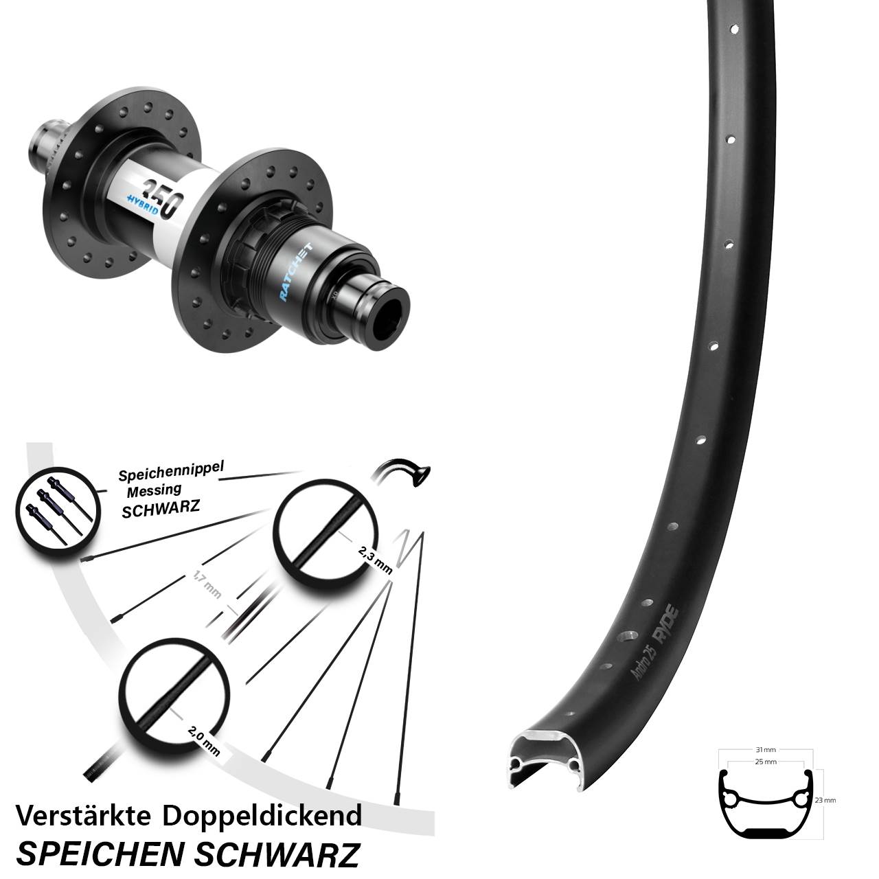 Ryde Andra 25 DT Swiss 350 Hybrid 29 Zoll Disc Hinterrad 12x148 XD