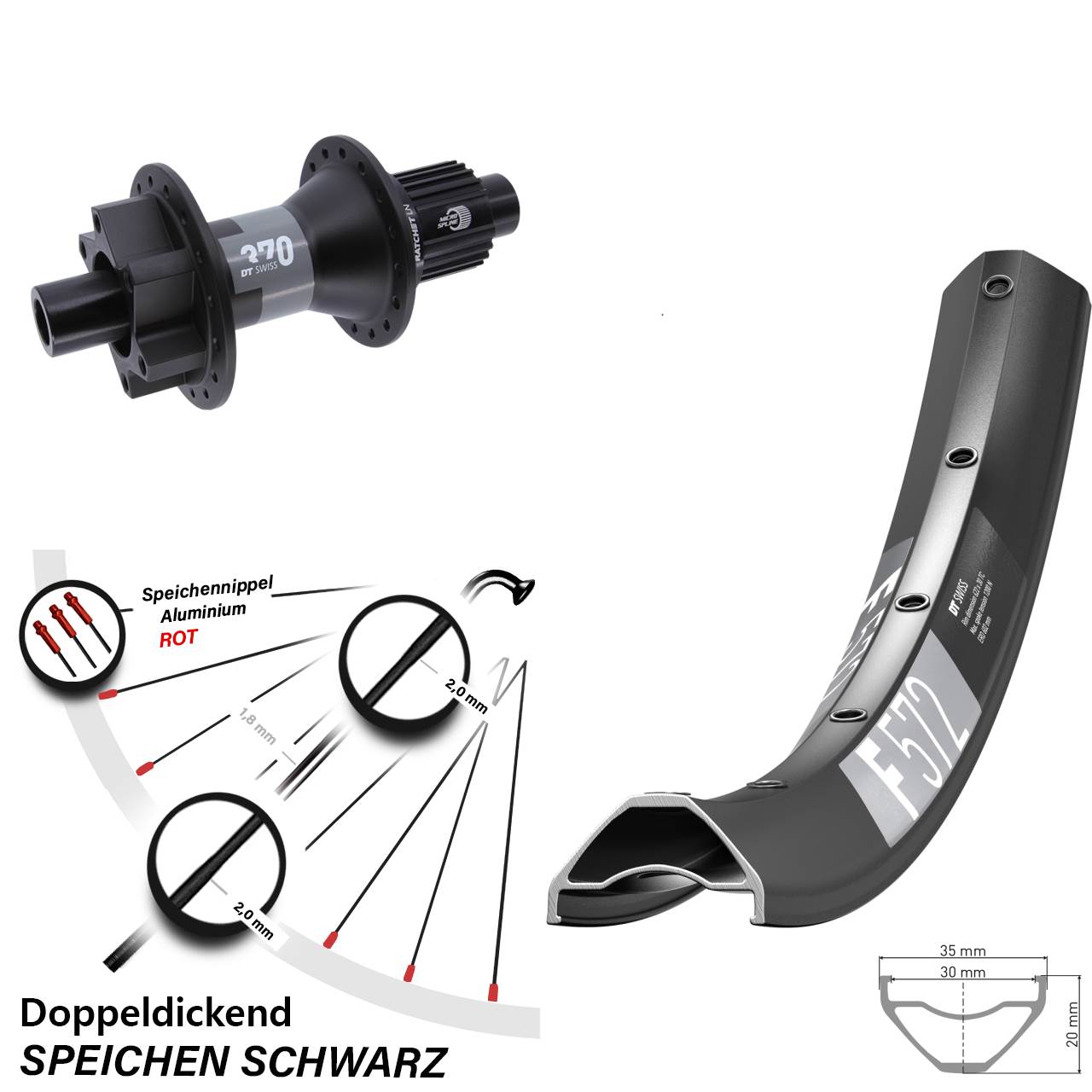 27,5 Zoll DT Swiss F 572-370 Disc Hinterrad 12x142 Shimano Micro Spline