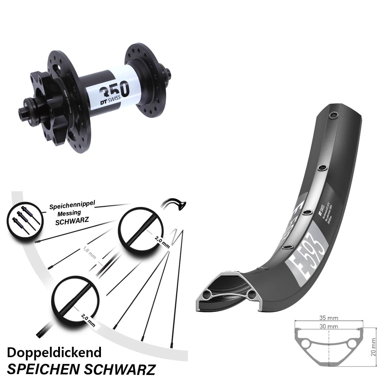 Vorderrad 29 Zoll DT Swiss E 593-350 6-Loch QR