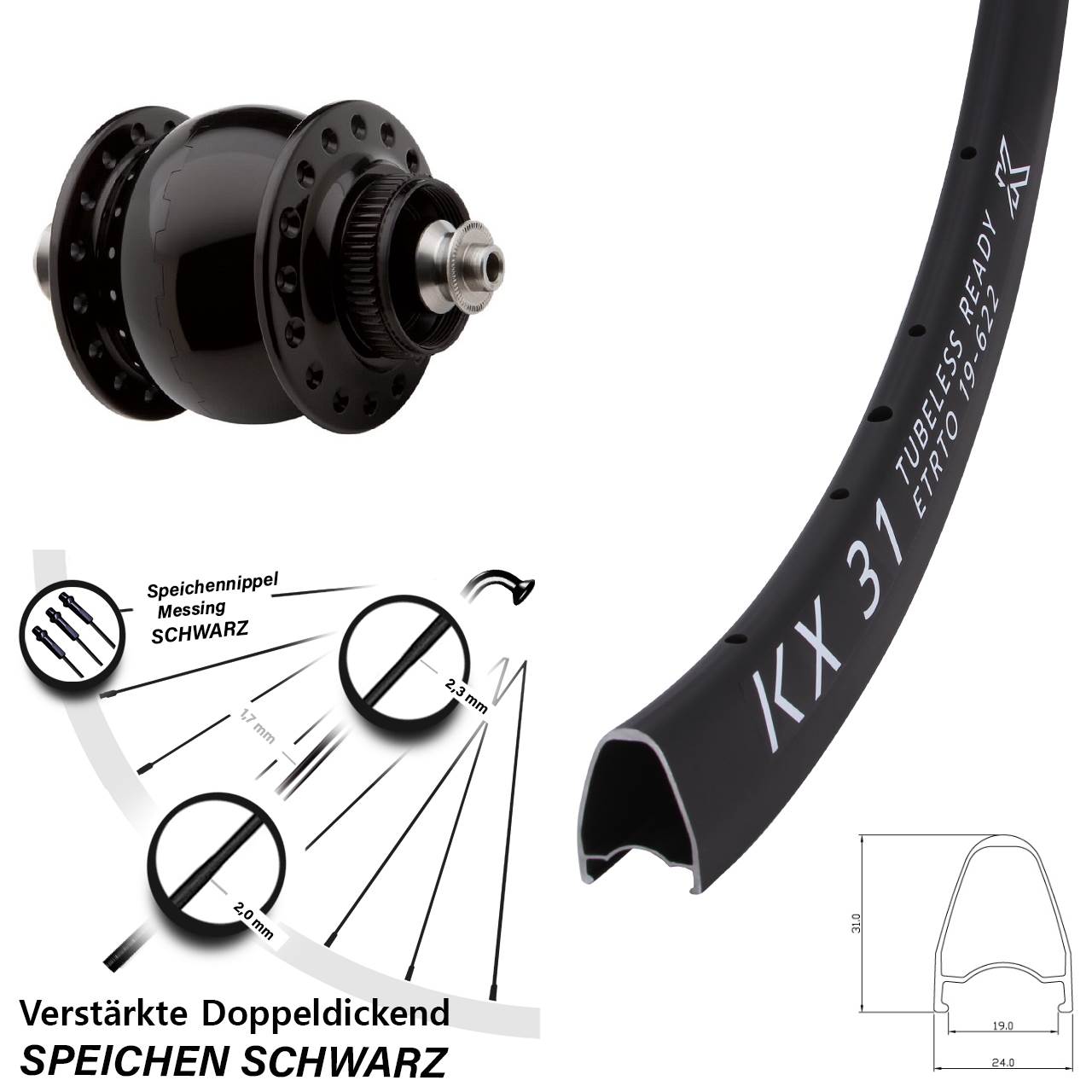 Centerlock Vorderrad mit Dynamo KX31 SON 28 Zoll für Schnellspanner
