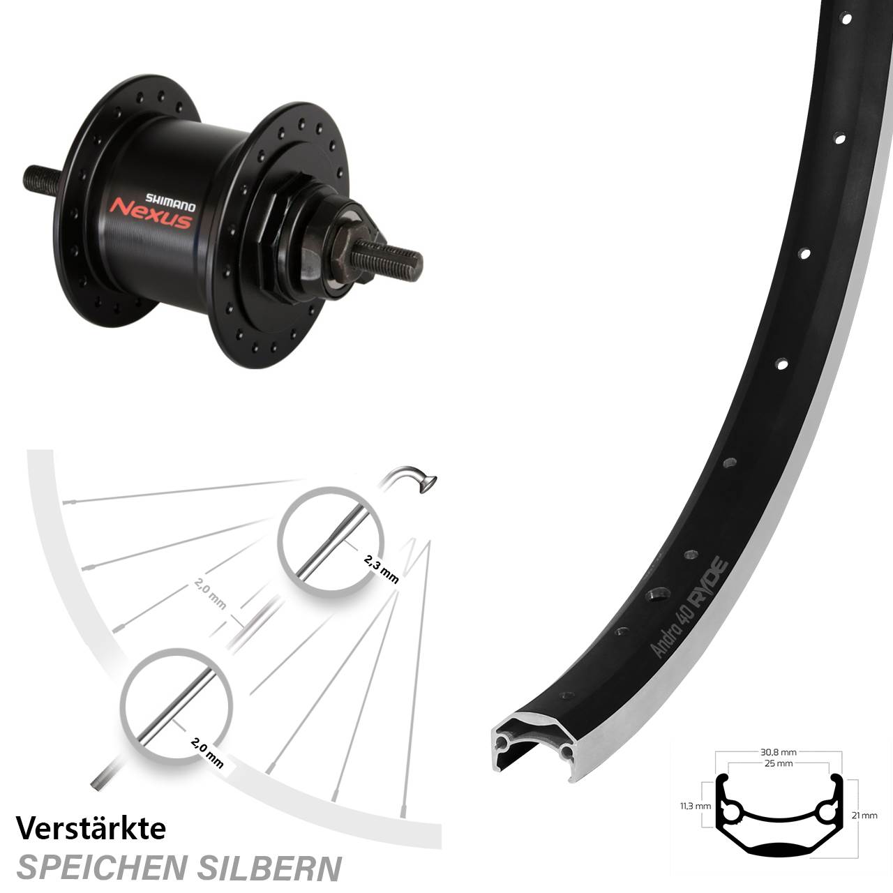 Ryde Andra 40 26 Zoll Vorderrad Shimano DH-C3000 Nabendynamo
