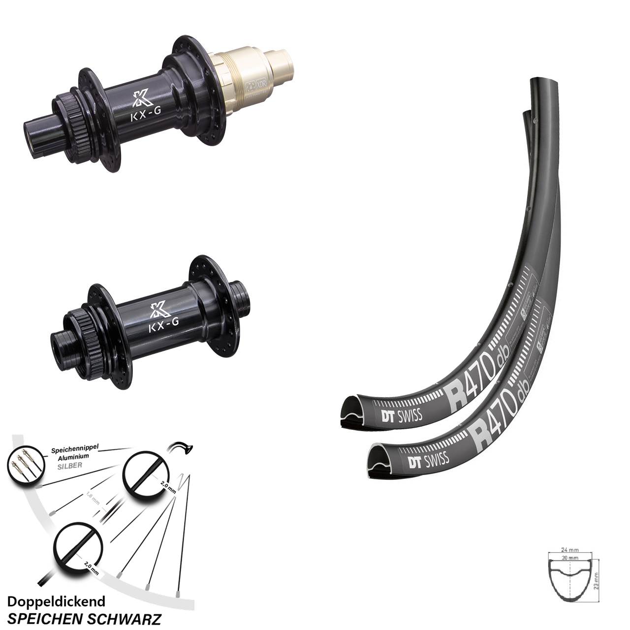 Laufradsatz 28 Zoll DT Swiss R 470 Nabe KX-G 12x100/142 Sram XD-R 12-fach