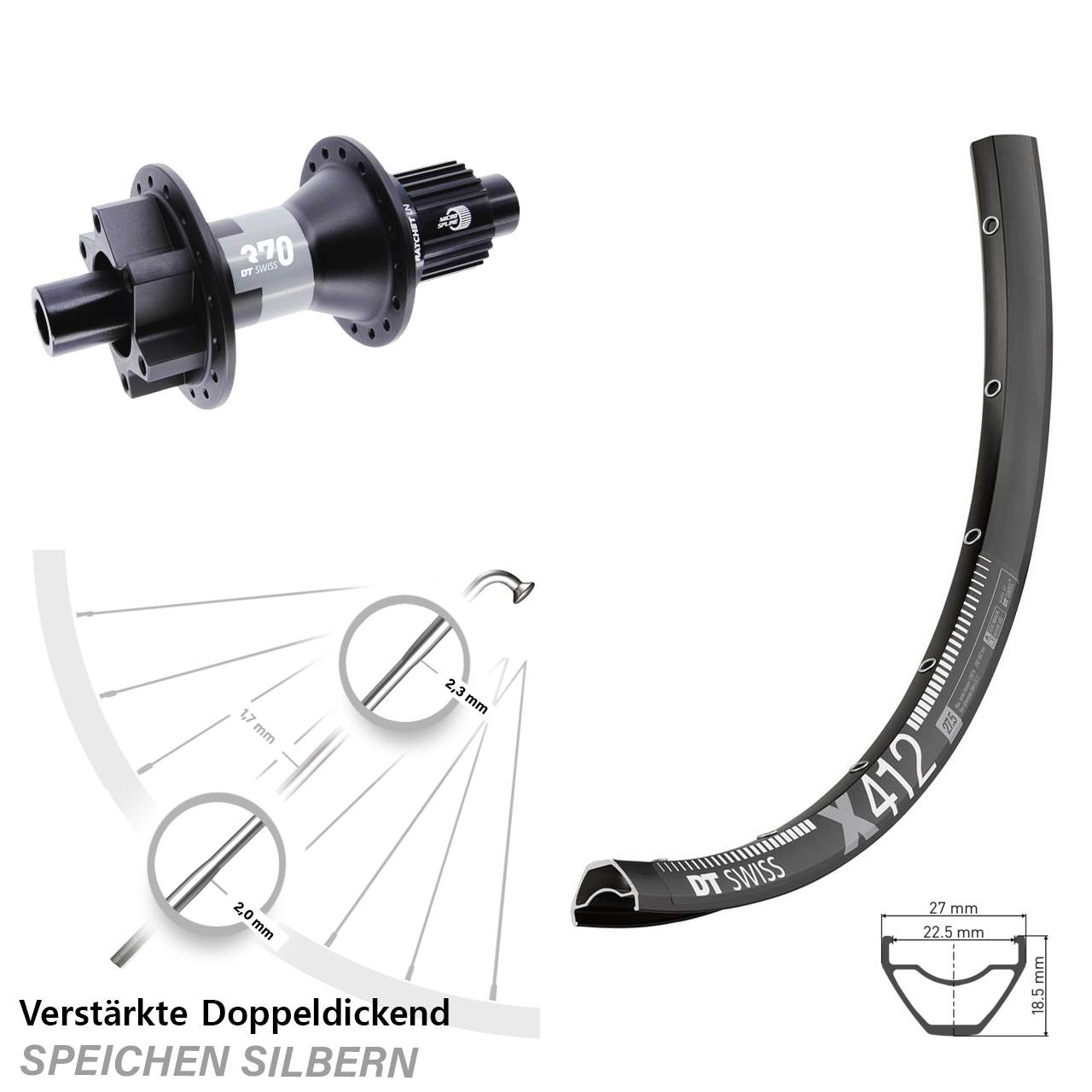 DT Swiss X 412-370 29 Zoll Hinterrad 6-Loch Disc 12x142 Micro Spline