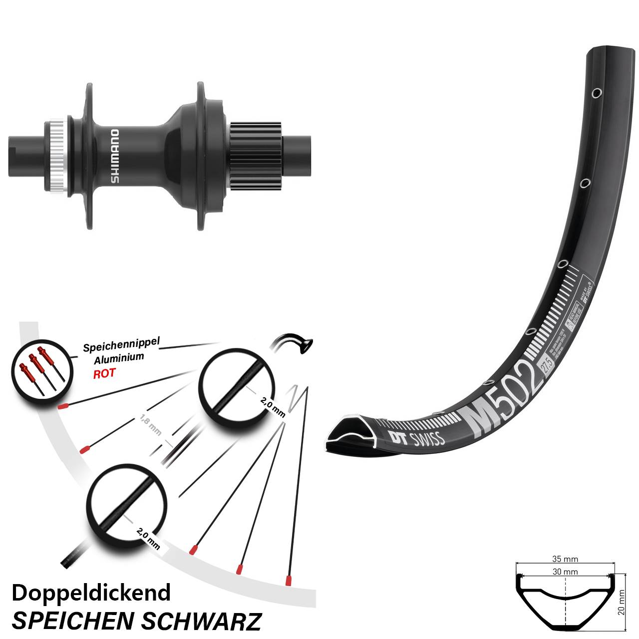 DT Swiss M 502 Shimano FH-MT410 29 Zoll Disc Hinterrad 12x142 Micro Spline