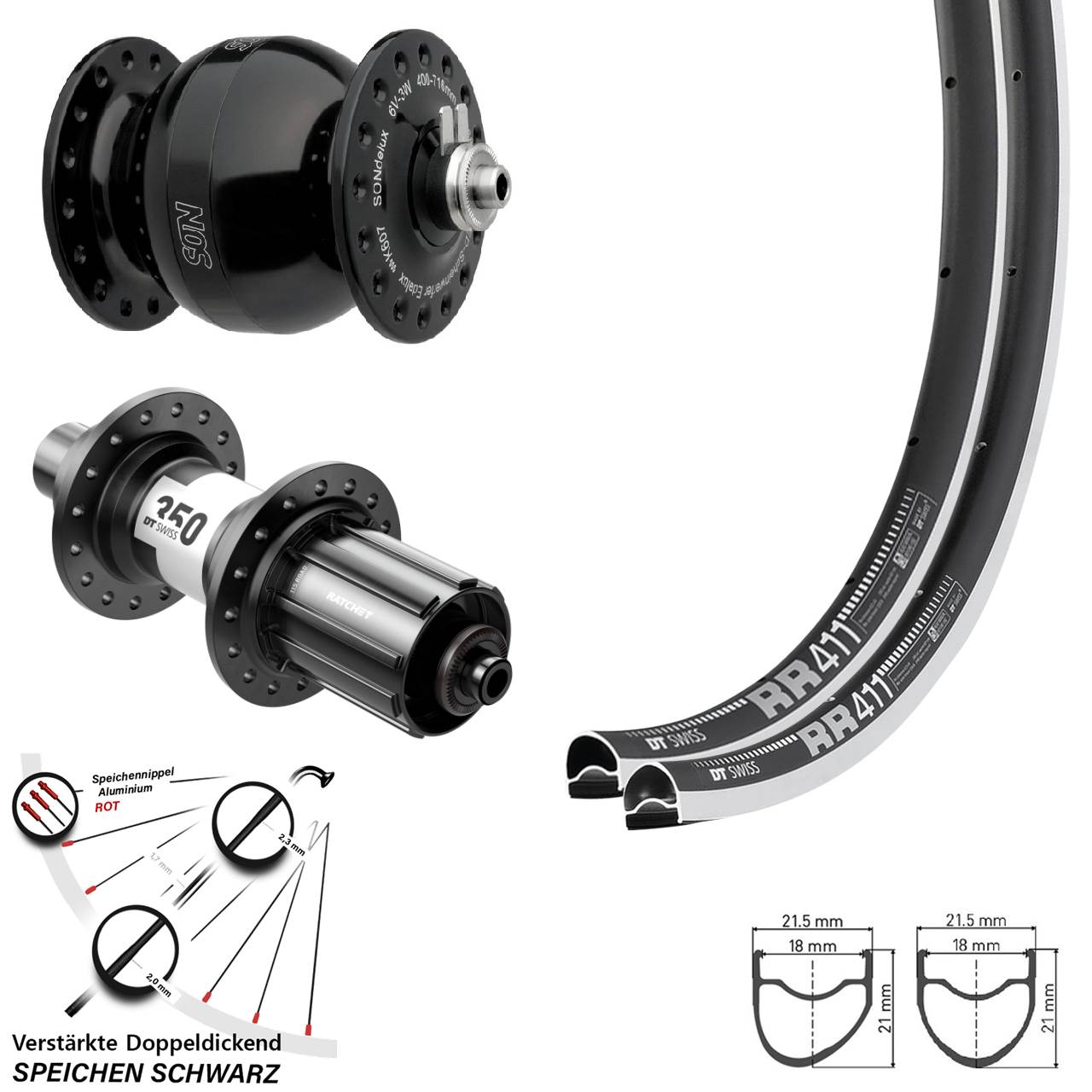 28 Zoll DT Swiss RR411 OS-350 SON delux wide body Laufradsatz QR 11-12 fach