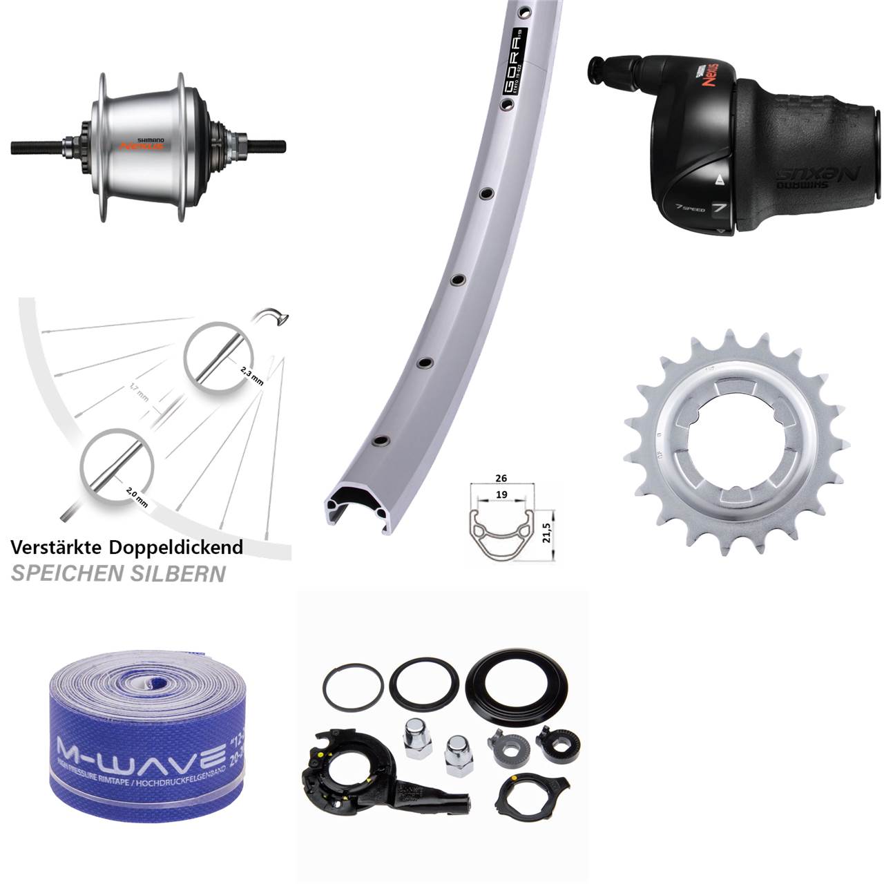 28 Zoll Hinterrad Gora 19 Shimano SG-C3001-7R 7 Gang Nexus Freilauf silbern