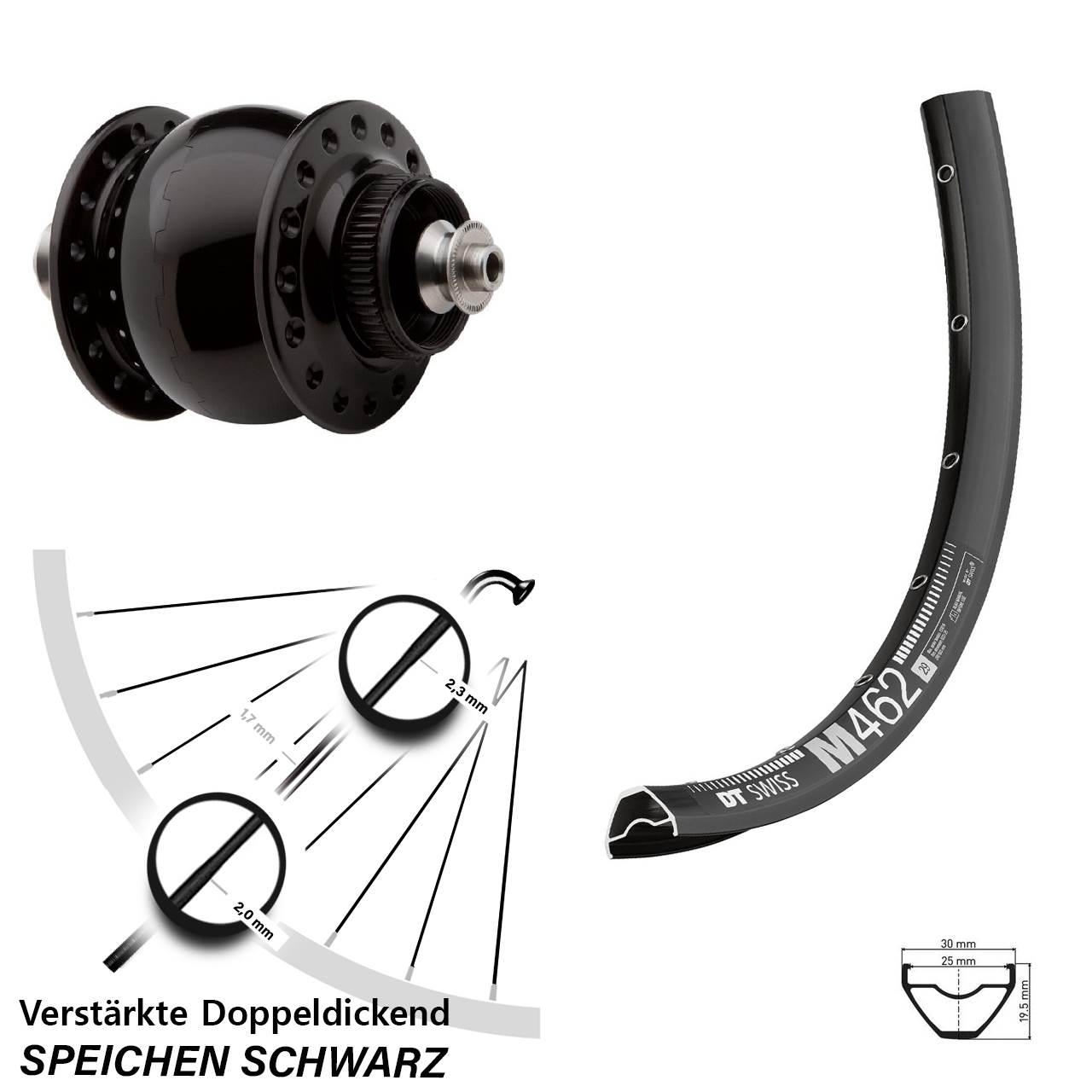 SON 28 DT Swiss M462 29 Zoll Nabendynamovorderrad Centerlock für Schnellspanner