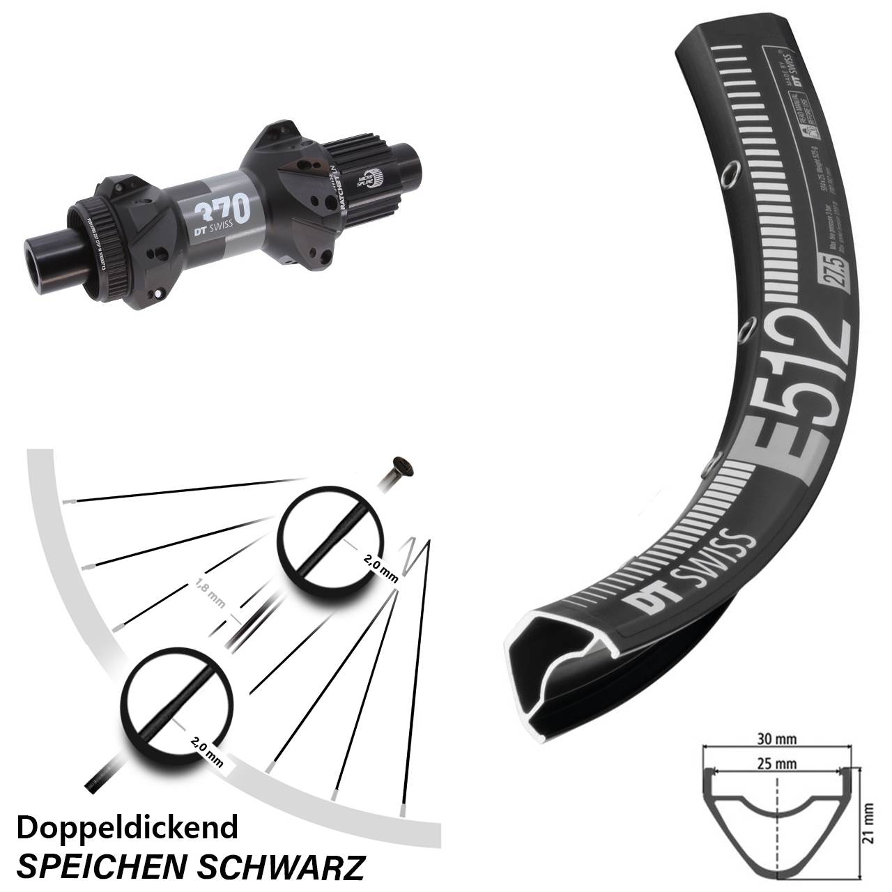 29 Zoll DT Swiss E512-370 Hinterrad Centerlock 12x148 Shimano Micro Spline