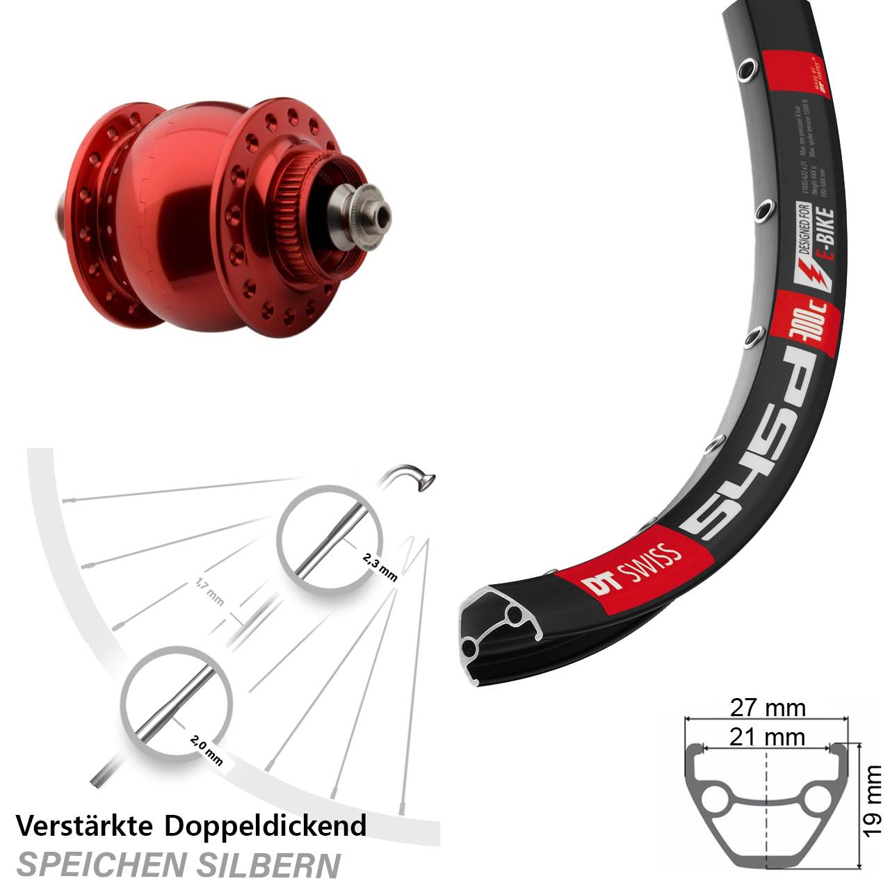 DT Swiss 545 roter SON 28 Zoll Disc Laufrad mit Nabendynamo QR