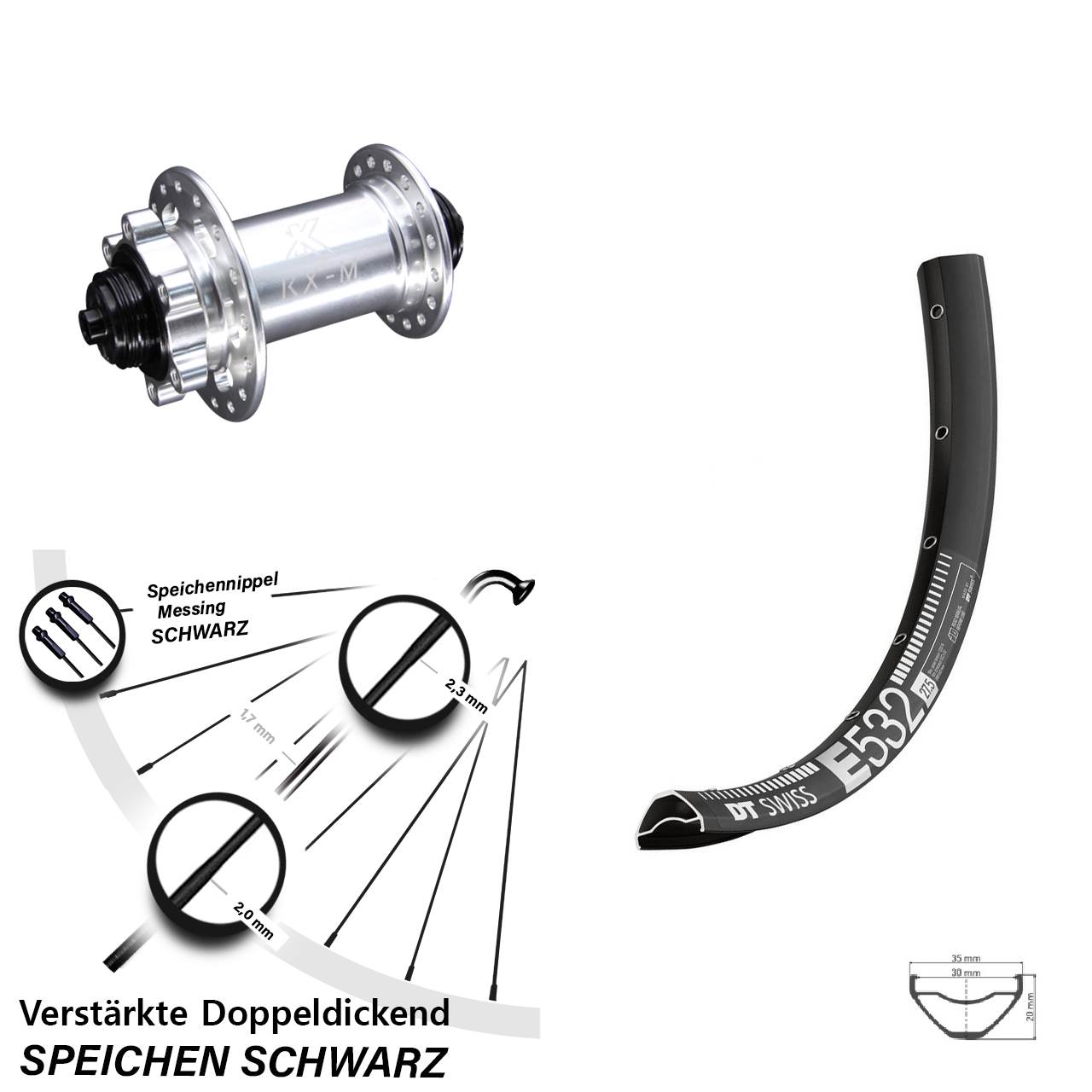 Disc Vorderrad für Schnellspanner 27,5 Zoll DT Swiss E 532 KX-M