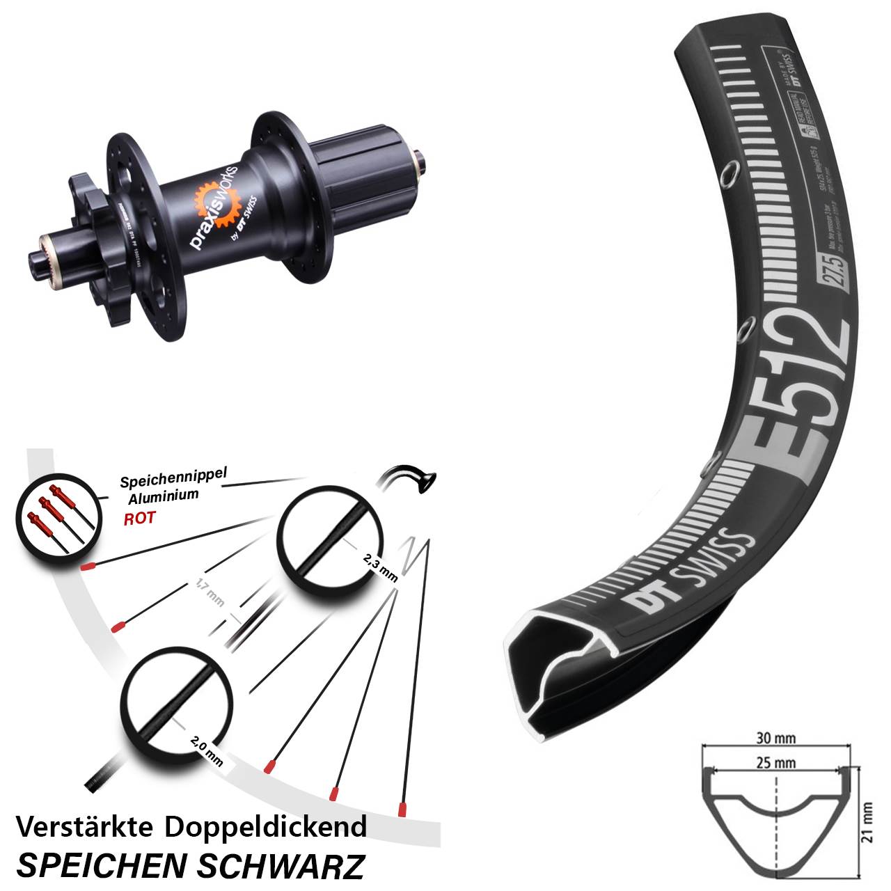 Hinterrad 29 Zoll DT Swiss E 512-350 6-Loch 5x135 HG 8-11 fach