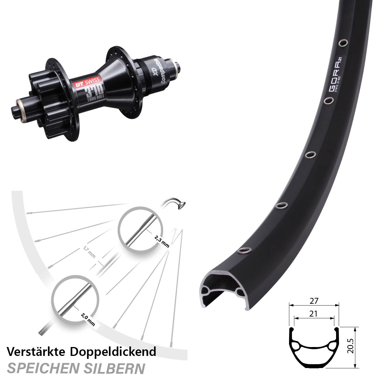 Disc Hinterrad für Schnellspanner 28-29 Zoll Gora 21 DT Swiss 370 SRAM XD