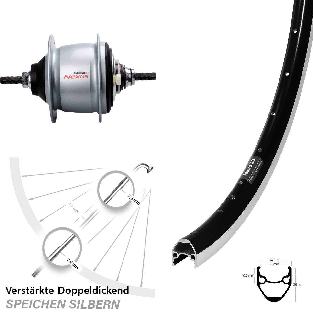 28 Zoll Ryde Andra 20 Shimano Nexus 8 Gang Hinterrad mit Freilauf