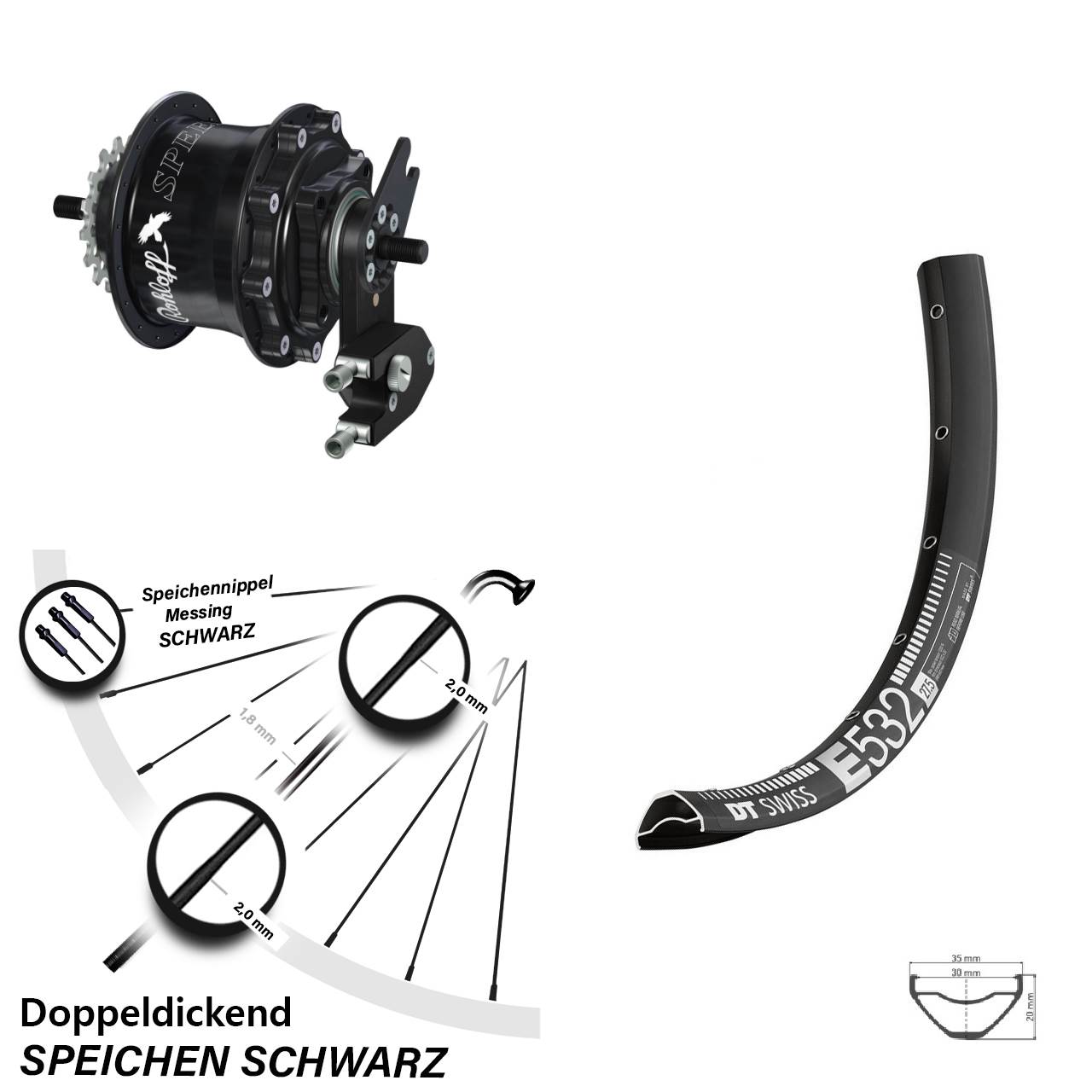Disc Laufrad 29 Zoll DT Swiss E532 Rohloff TS DB OEM2 Tandem