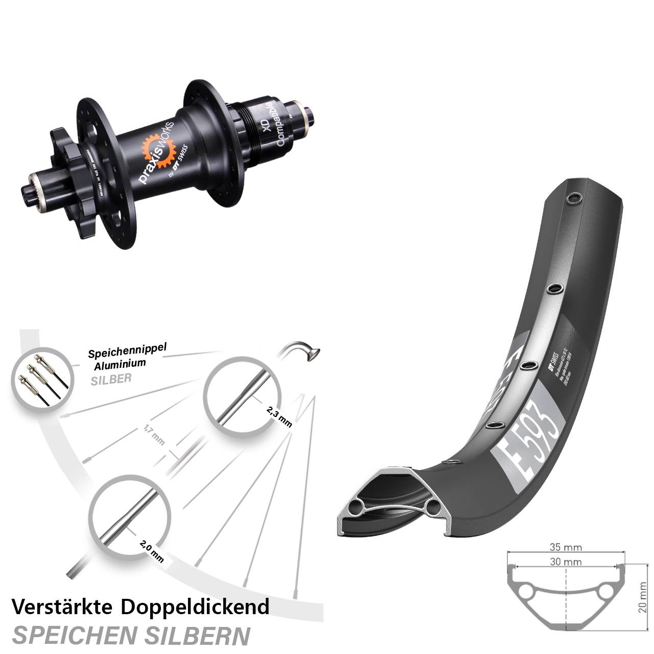 Disc Laufrad QR 29 Zoll DT Swiss E593 DT Swiss 350 SRAM XD