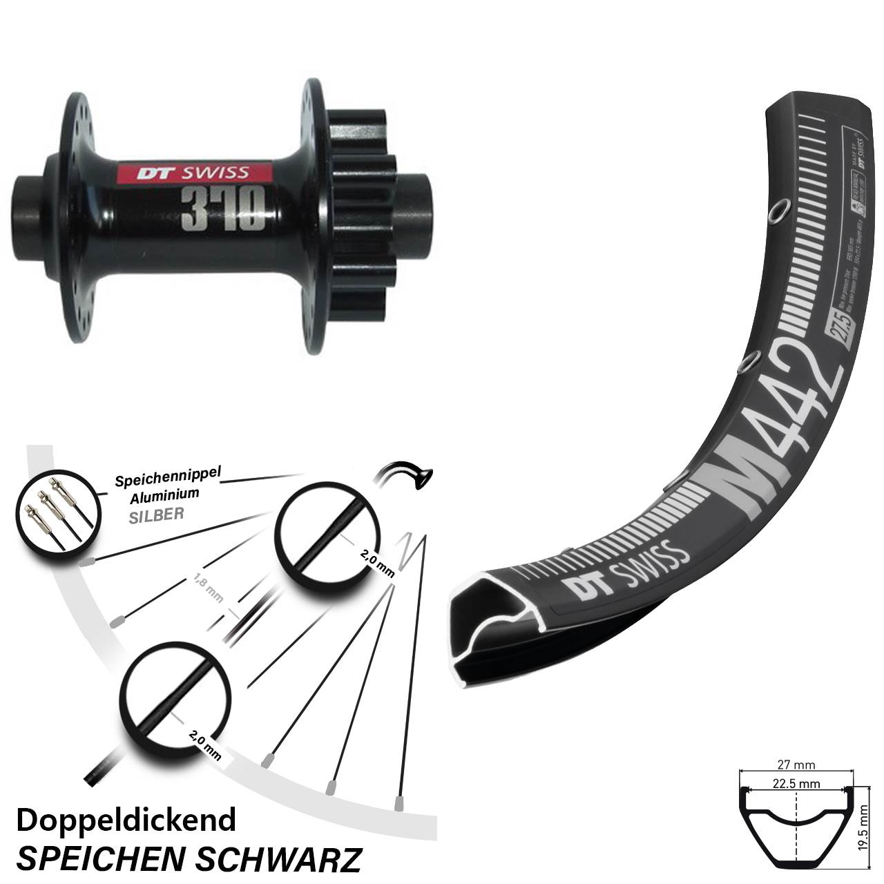 370 Disc 6-Loch DT Swiss M 442 Vorderrad 29 Zoll 15x100 mm Steckachse
