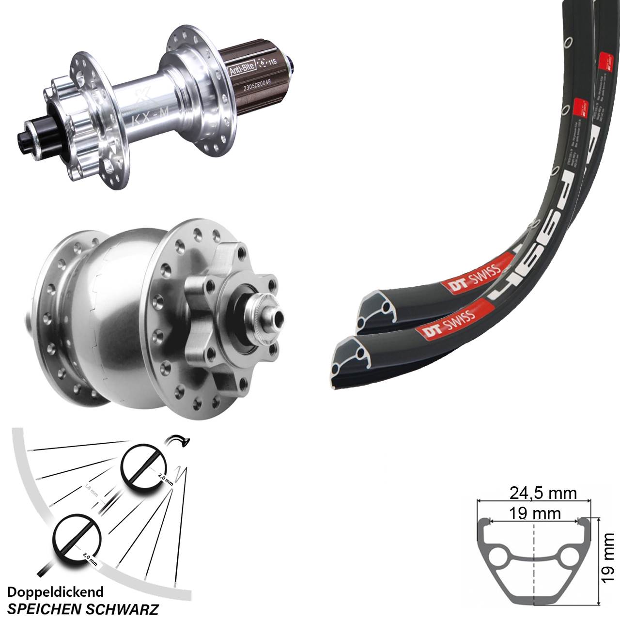 Disc Laufradsatz 28 Zoll DT Swiss 466d KX-M SON 8-12 fach HG QR